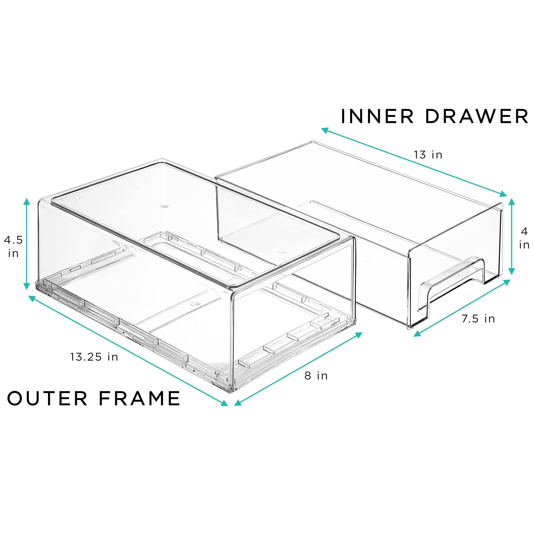 Sorbus Medium Clear Storage Drawers (4 Pack) – Stackable Organizer Drawers for Pantry, Kitchen, and Fridge – Pull-Out Acrylic Storage Bins with Handles - Image 3