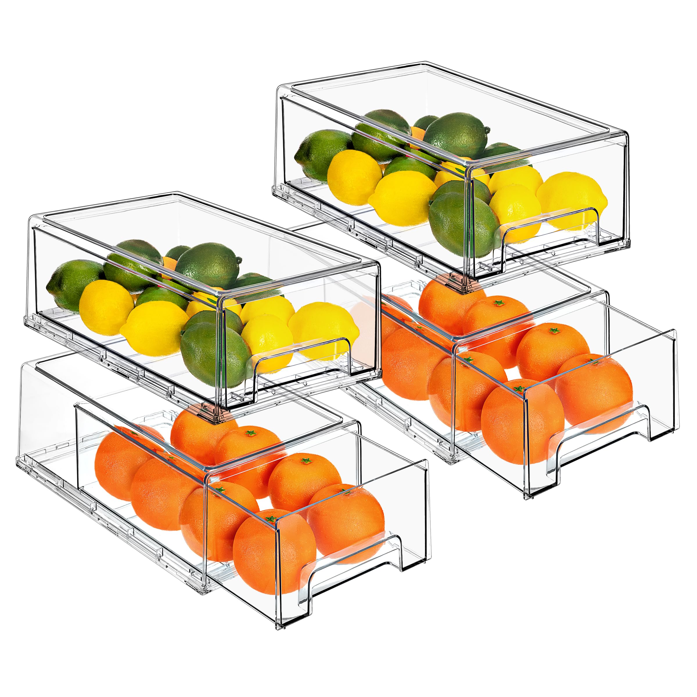 Sorbus Medium Clear Storage Drawers (4 Pack) – Stackable Organizer Drawers for Pantry, Kitchen, and Fridge – Pull-Out Acrylic Storage Bins with Handles - Image 5