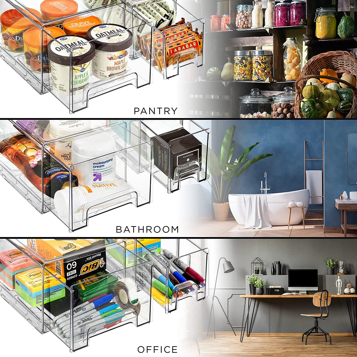 Sorbus Large Clear Stackable Storage Drawers – 2-Pack Plastic Organizer Bins with Handles – Stackable Pull-Out Storage Drawers for Closet, Pantry, Office, Bathroom, Craft, and Toy Organization - Image 7
