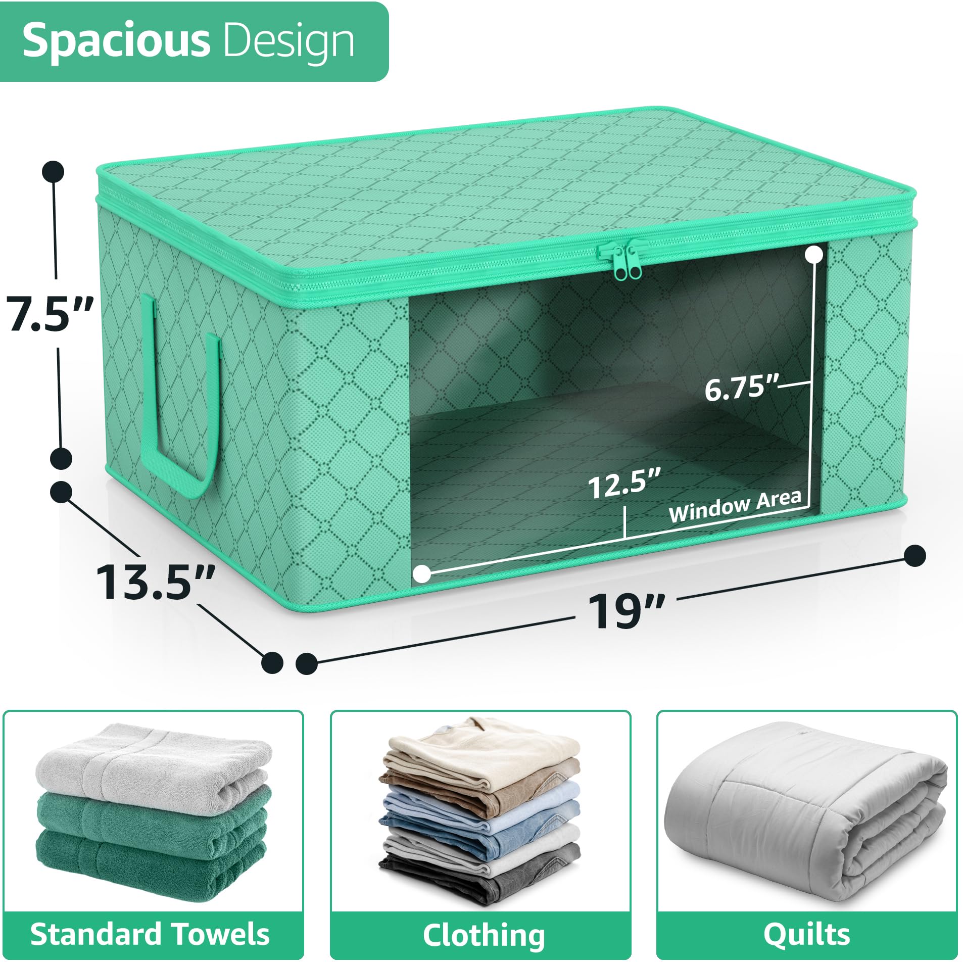 Sorbus Medium Clothes Storage Bags - Foldable Blanket Storage Bins for Organizing Bedroom, Closet, Clothing, Comforter, Organization with Clear Window, Lids and Carry Handles - Set of 8 - Image 2