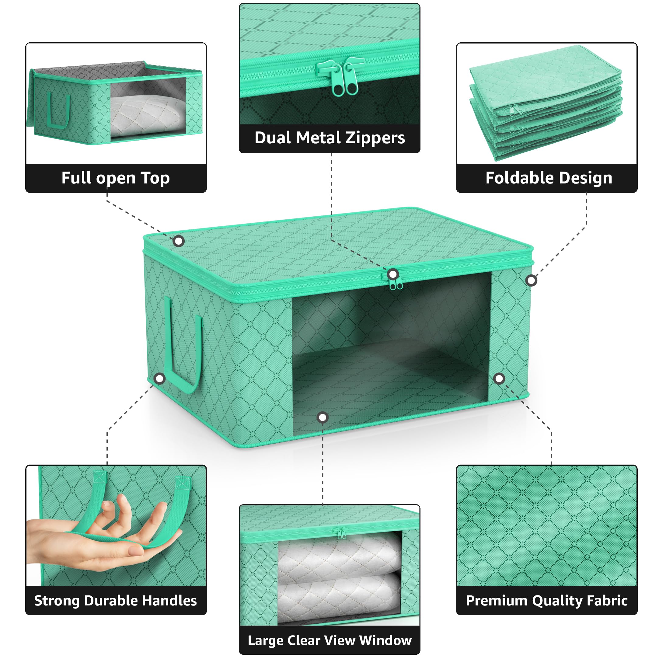 Sorbus Medium Clothes Storage Bags - Foldable Blanket Storage Bins for Organizing Bedroom, Closet, Clothing, Comforter, Organization with Clear Window, Lids and Carry Handles - Set of 8 - Image 6