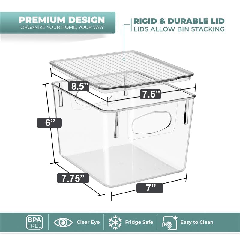 Sorbus Medium Plastic Storage Bins with Lids (8 Pack) – Clear Bins for Kitchen, Pantry, Fridge, Cabinet, and Refrigerator Organization – Stackable Storage Containers - Image 2