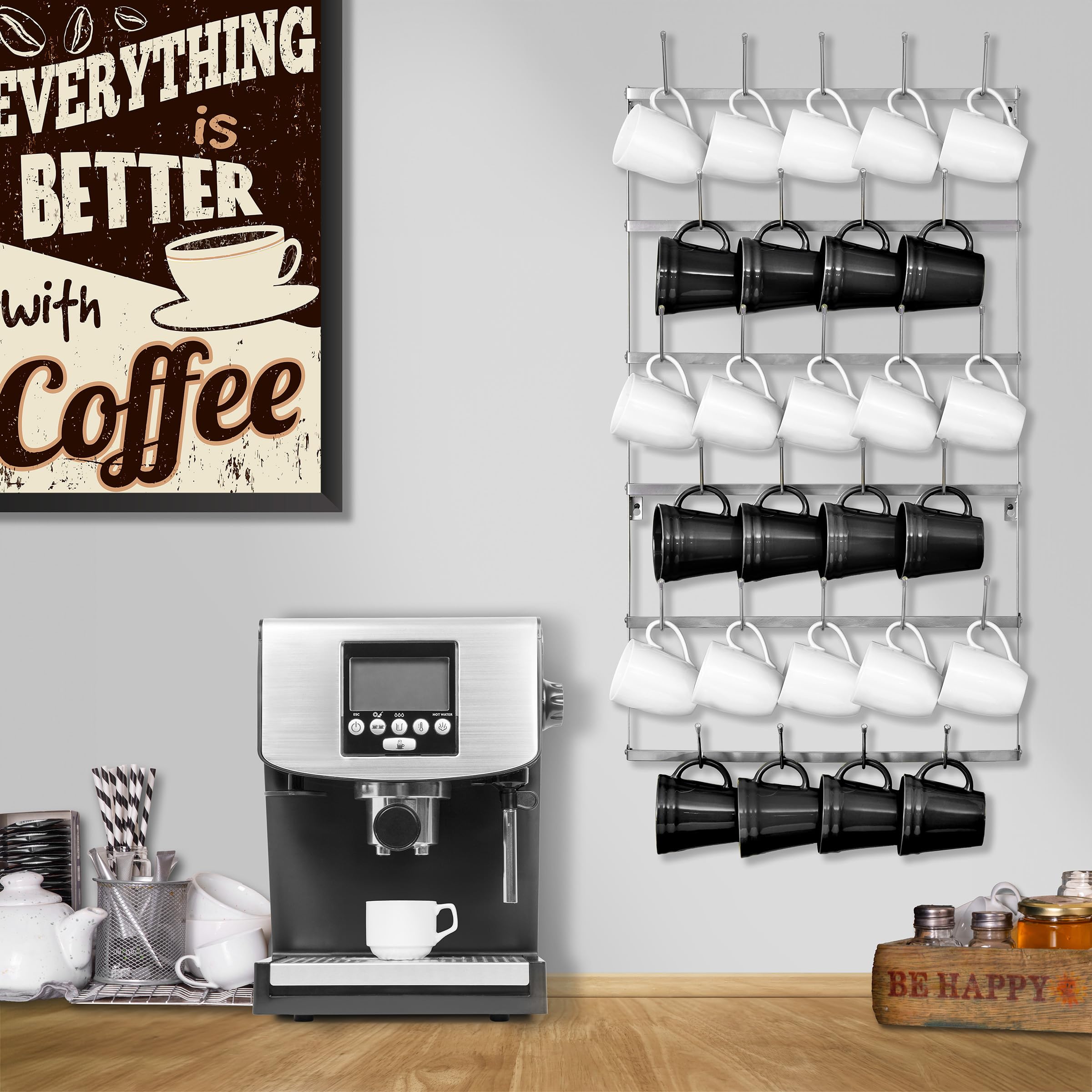 Sorbus Mug Rack for Wall - Large Rustic Coffee Mug Holder Wall Mount with 27 Hooks, Coffee Cup Display Rack, 6-Tier Metal Mug Organizer for Home, Kitchen & Bar, Coffee Station, Dining Room - Image 2
