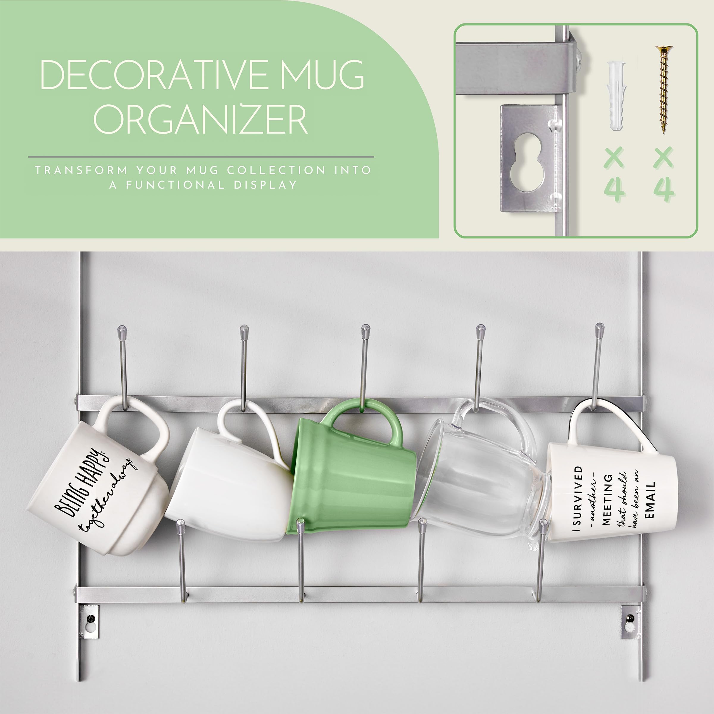 Sorbus Mug Rack for Wall - Large Rustic Coffee Mug Holder Wall Mount with 27 Hooks, Coffee Cup Display Rack, 6-Tier Metal Mug Organizer for Home, Kitchen & Bar, Coffee Station, Dining Room - Image 5