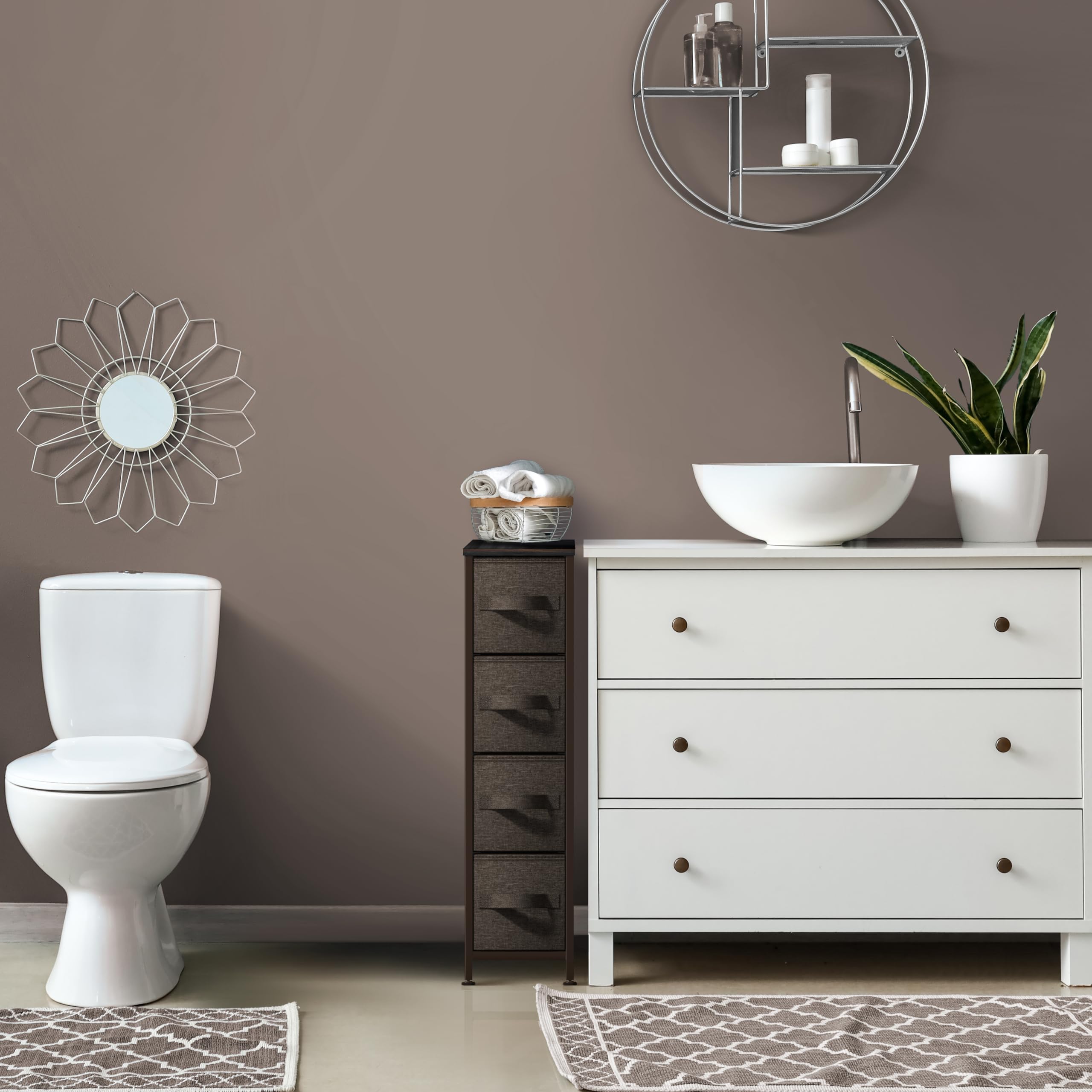 Sorbus Narrow Dresser with 4 Drawers - Vertical Slim Storage Chest of Drawers with Steel Frame, Wood Top & Easy Pull Fabric Bins for Small Spaces, Closets, Bedroom, Bathroom & Laundry (Brown) - Image 7