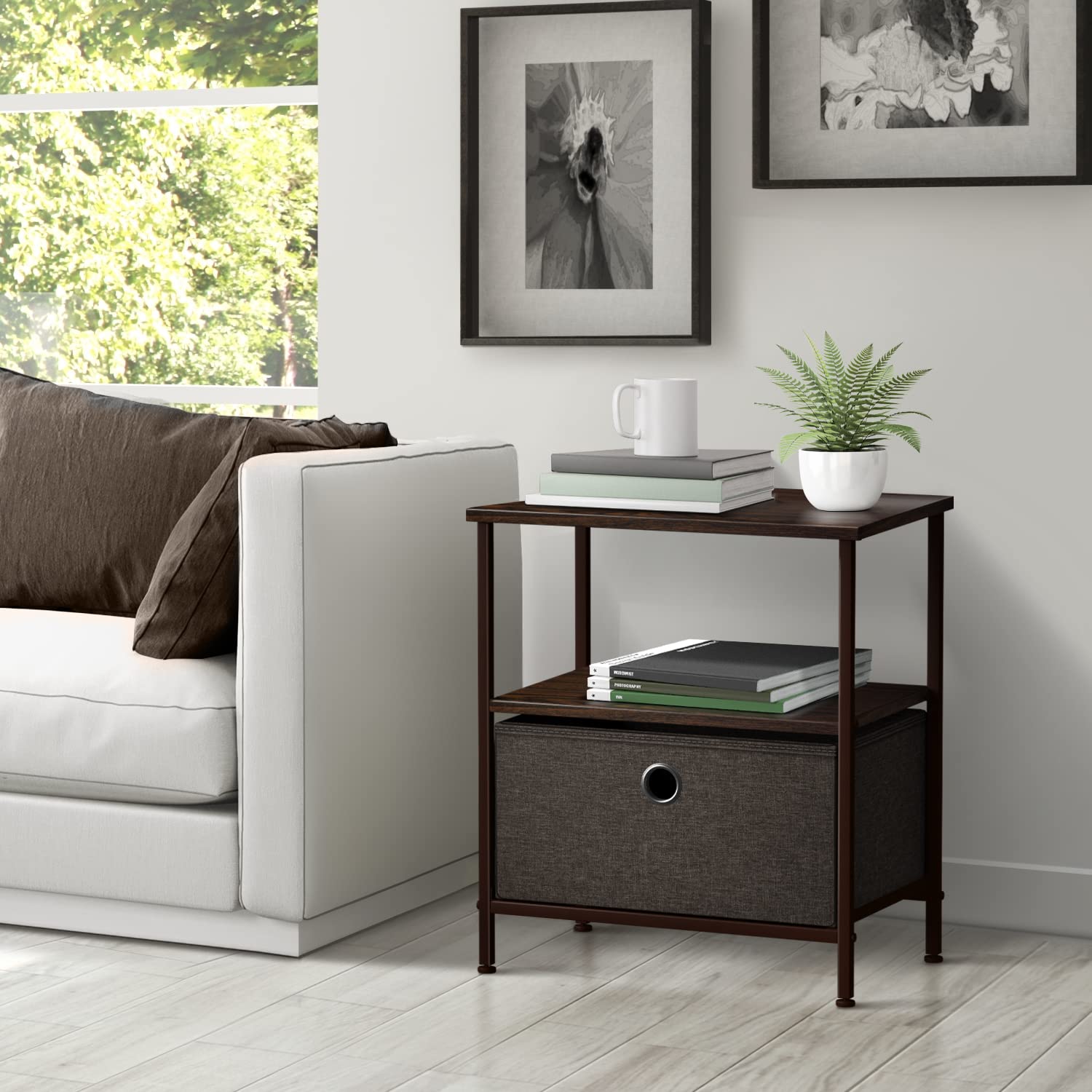 Sorbus Nightstand 1-Drawer Shelf Storage - Bedside Furniture & End Table Chest Dresser with Steel Frame, Wood Top & Easy Pull Fabric Bins for Home, Bedroom, Closets, Bathroom, Office & College Dorm - Image 6