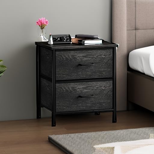 Sorbus Nightstand Dresser with 2 Faux Wood Drawers - Bedside Table Chest with Storage Bedroom, Living Room, Closet & Dorm Furniture Lamp Stand - Steel Frame, Wood Top, Easy Pull Fabric Bins - Image 5