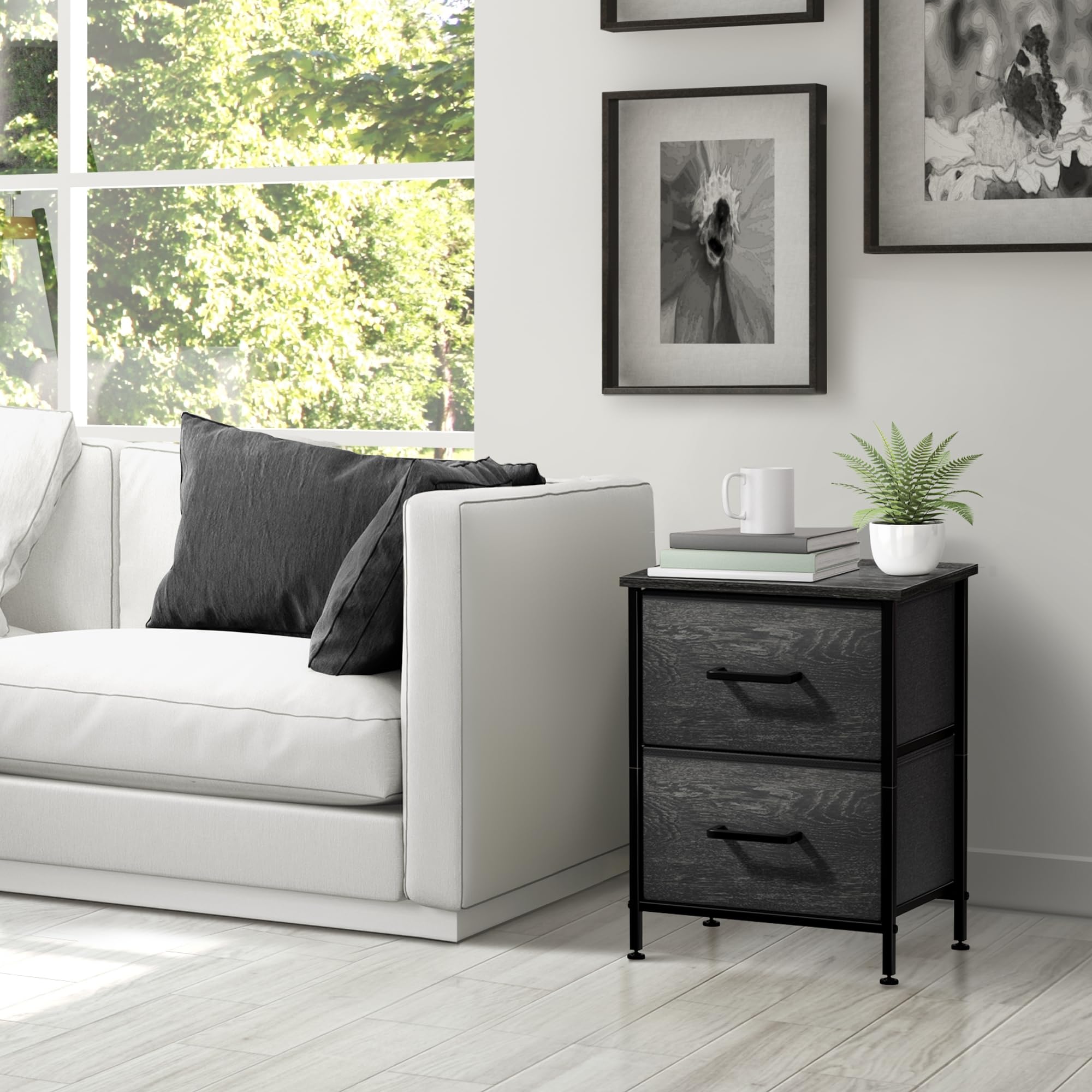 Sorbus Nightstand Dresser with 2 Faux Wood Drawers - Bedside Table Chest with Storage Bedroom, Living Room, Closet & Dorm Furniture Lamp Stand - Steel Frame, Wood Top, Easy Pull Fabric Bins - Image 7