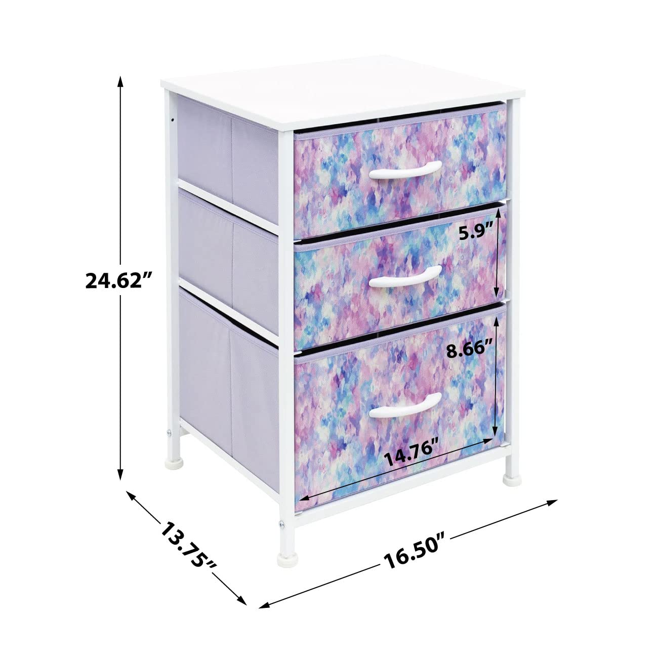 Sorbus Nightstand Storage Organizer with 3 Drawers - Kids Girls, Boys Bedroom Furniture Storage Chest for Clothes, Closet Organization - Steel Frame, Wood Top, Tie-dye Fabric Bin (Blue/Pink/Purple) - Image 3