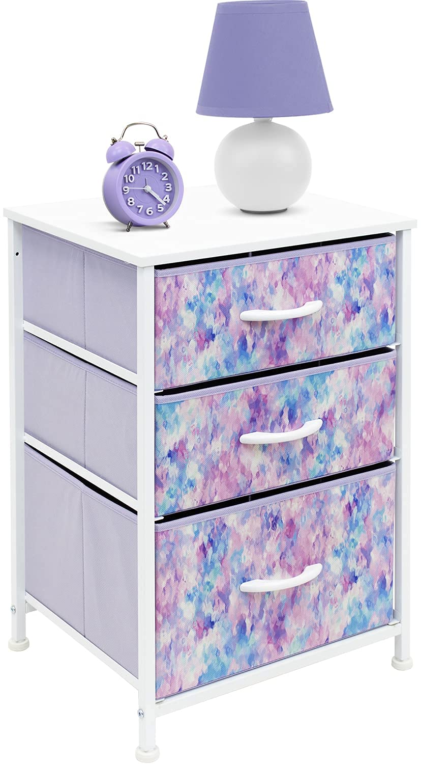 Sorbus Nightstand Storage Organizer with 3 Drawers - Kids Girls, Boys Bedroom Furniture Storage Chest for Clothes, Closet Organization - Steel Frame, Wood Top, Tie-dye Fabric Bin (Blue/Pink/Purple) - Image 5