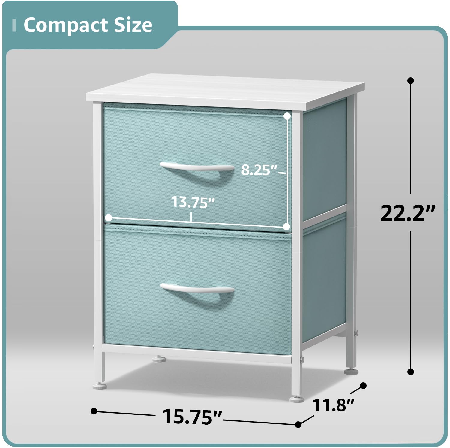 Sorbus Nightstand with 2 Drawers - Kids Bedside Furniture End Table Night Stand - Steel Frame, Wood Top & Easy Pull Fabric Bins - Dresser & Chest for Home, Bedroom Accessories, Office & Dorm (2 Pack) - Image 3
