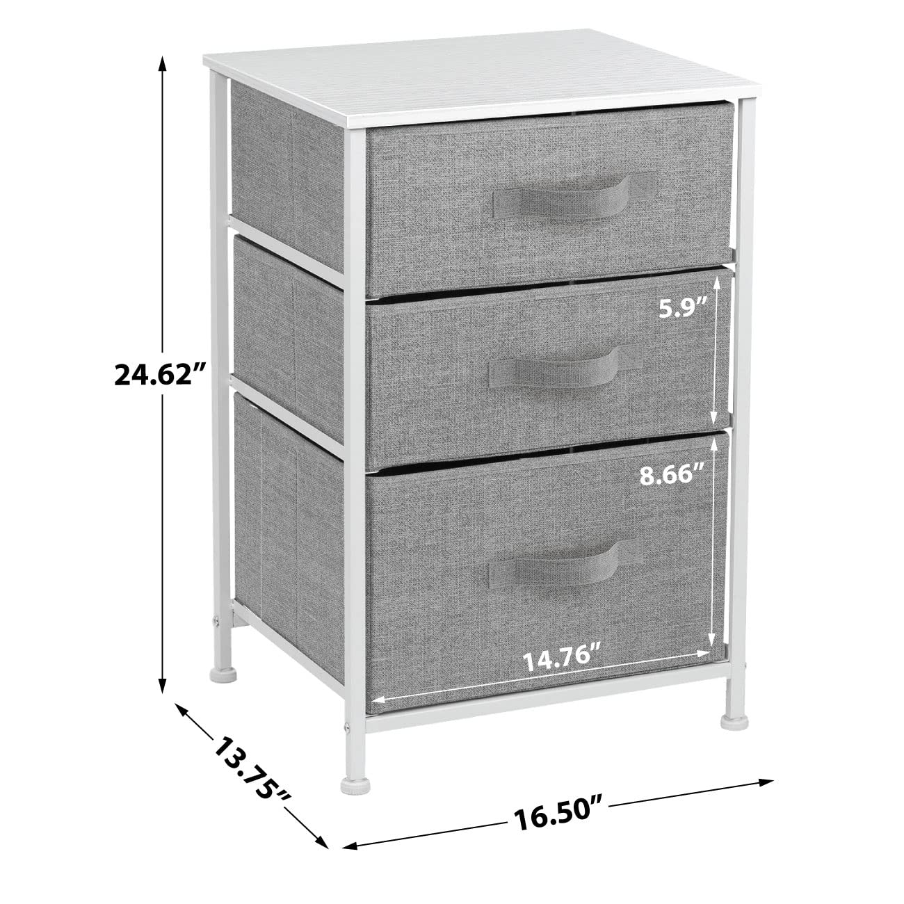 Sorbus Nightstand with 3 Drawers - Bedside Furniture End Table Night Stand with Steel Frame, Wood Top & Easy Pull Fabric Bins - Small Dresser & Chest for Home, Bedroom Accessories & Office - Image 3