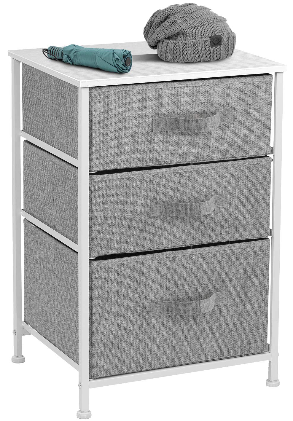 Sorbus Nightstand with 3 Drawers - Bedside Furniture End Table Night Stand with Steel Frame, Wood Top & Easy Pull Fabric Bins - Small Dresser & Chest for Home, Bedroom Accessories & Office - Image 4