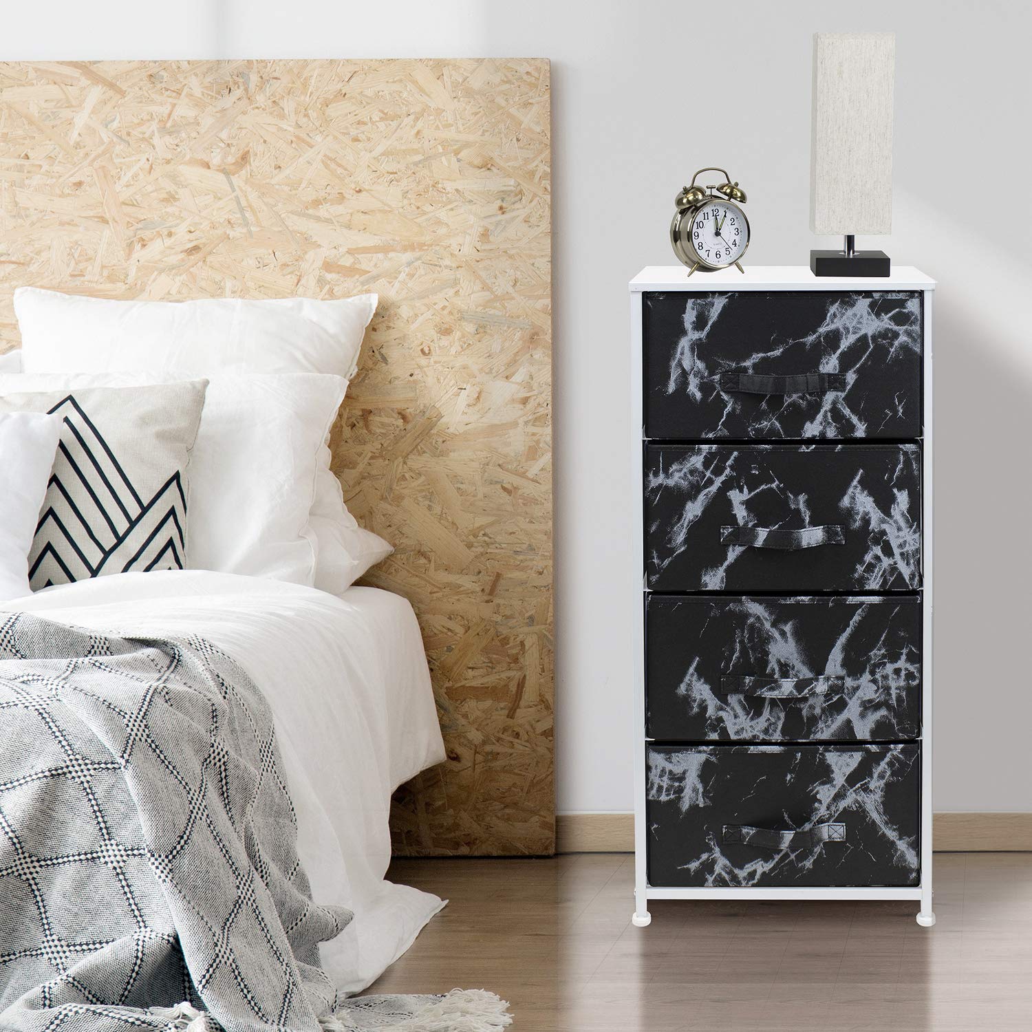 Sorbus Nightstand with 4 Drawers - Bedside Furniture & Night Stand End Table Dresser with Steel Frame, Wood Top, Easy Pull Fabric Bins for Home, Bedroom Accessories, Office & Dorm - Image 4