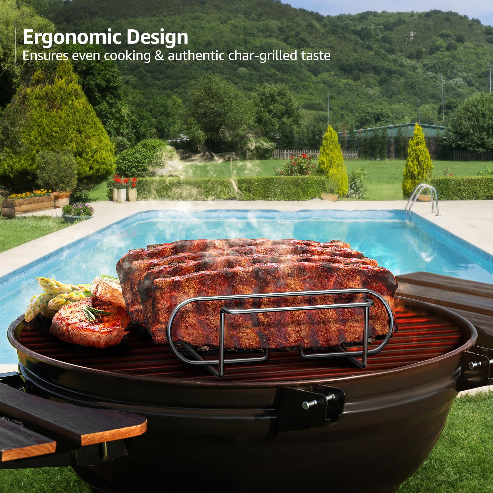 Sorbus Non-Stick Rib Rack - Porcelain Coated Steel Roasting Stand – Holds 4 Rib Racks for Grilling & Barbecuing - Perfect BBQ Accessories for Smoker and Grill - Durable and Convenient Design (Silver) - Image 4