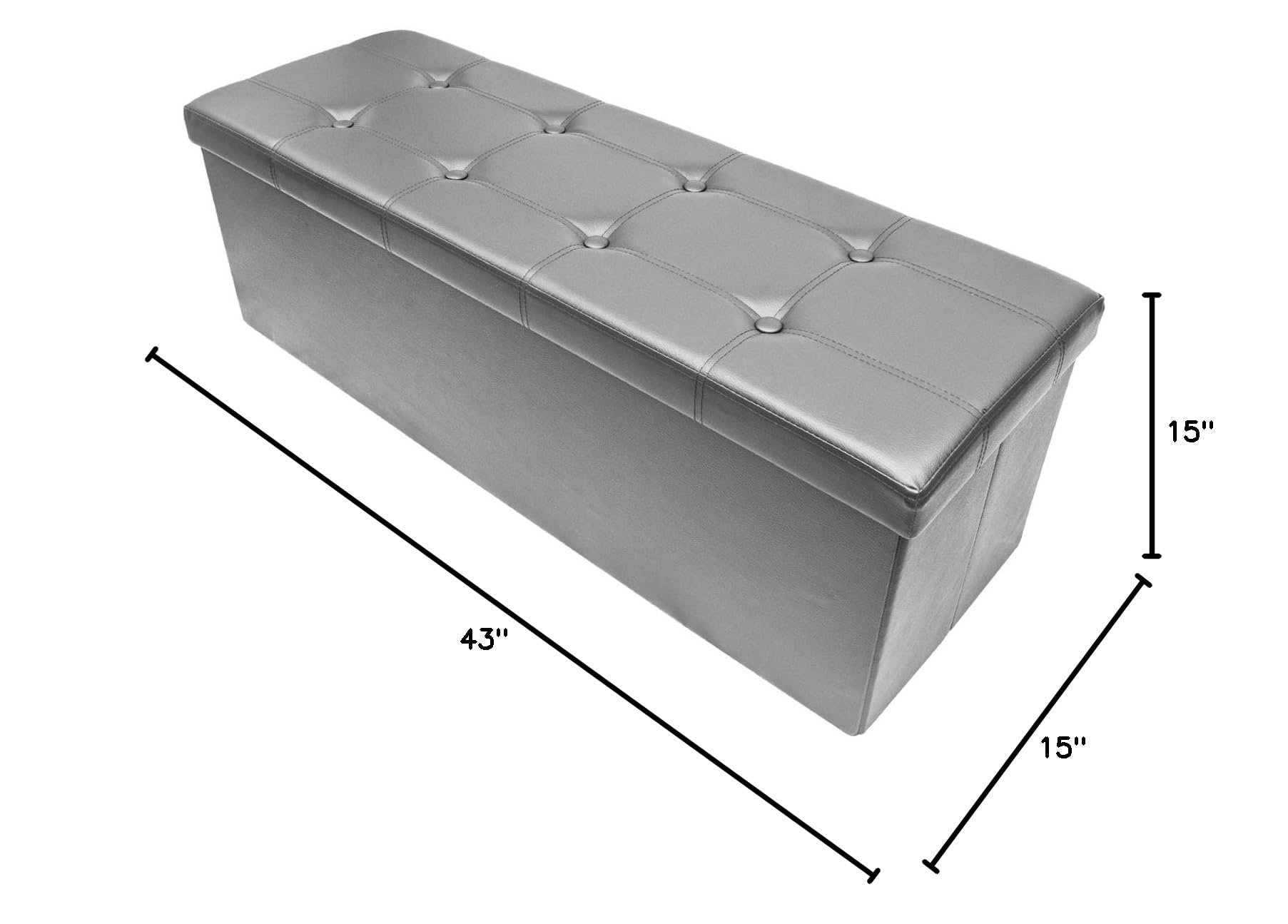 Sorbus Ottoman Storage Bench – Foldable Leather End of Bed Ottoman with Storage Bench Pouf Ottoman Chest, Toy Box, Coffee Table, Bedroom, Entryway Seat, Foot Rest Footstool - Large 43" Long - Gray - Image 3