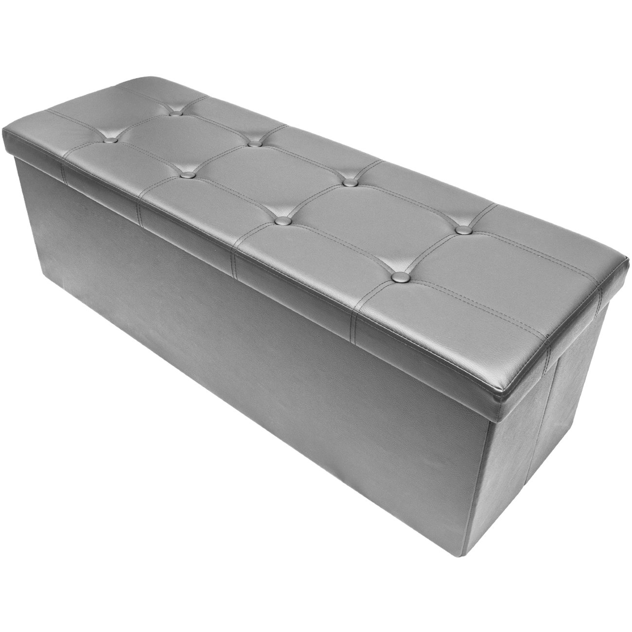 Sorbus Ottoman Storage Bench – Foldable Leather End of Bed Ottoman with Storage Bench Pouf Ottoman Chest, Toy Box, Coffee Table, Bedroom, Entryway Seat, Foot Rest Footstool - Large 43" Long - Gray - Image 5