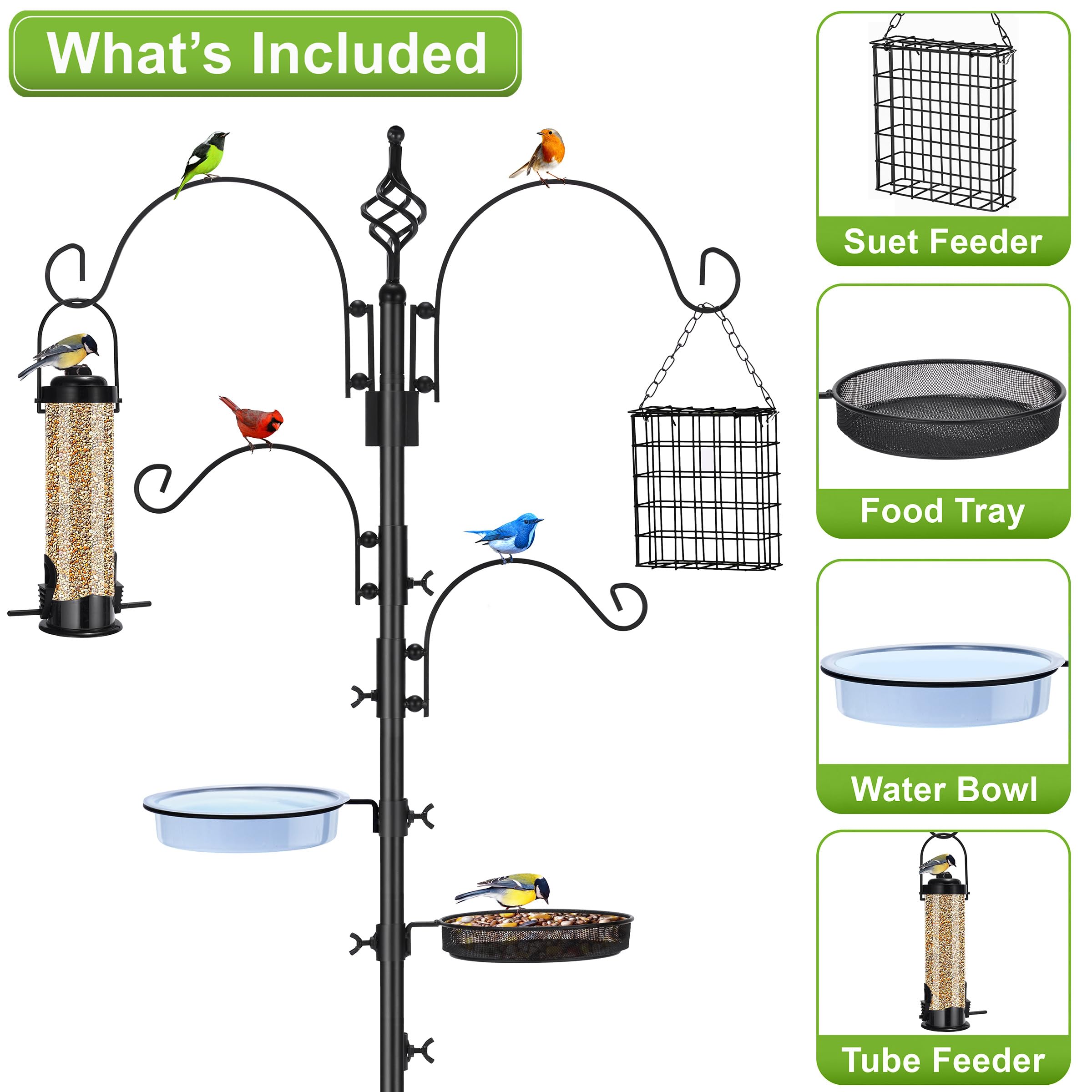 Sorbus Outdoor Feeding Station – 7ft Heavy-Duty Feeder Pole with Hangers, Mesh Tray & Bath, Ideal for Wildlife Attraction and Garden Decoration - Image 4