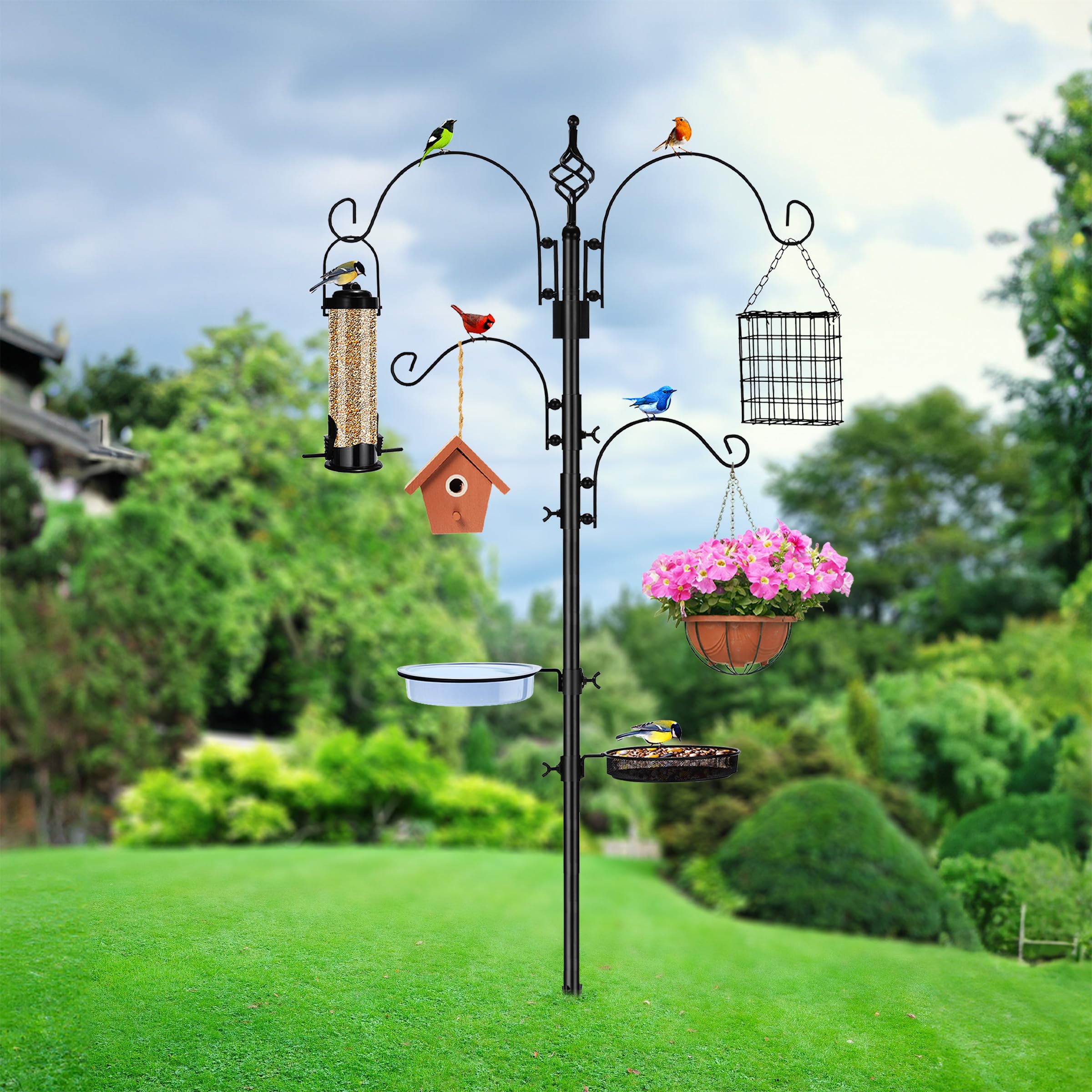 Sorbus Outdoor Feeding Station – 7ft Heavy-Duty Feeder Pole with Hangers, Mesh Tray & Bath, Ideal for Wildlife Attraction and Garden Decoration - Image 5