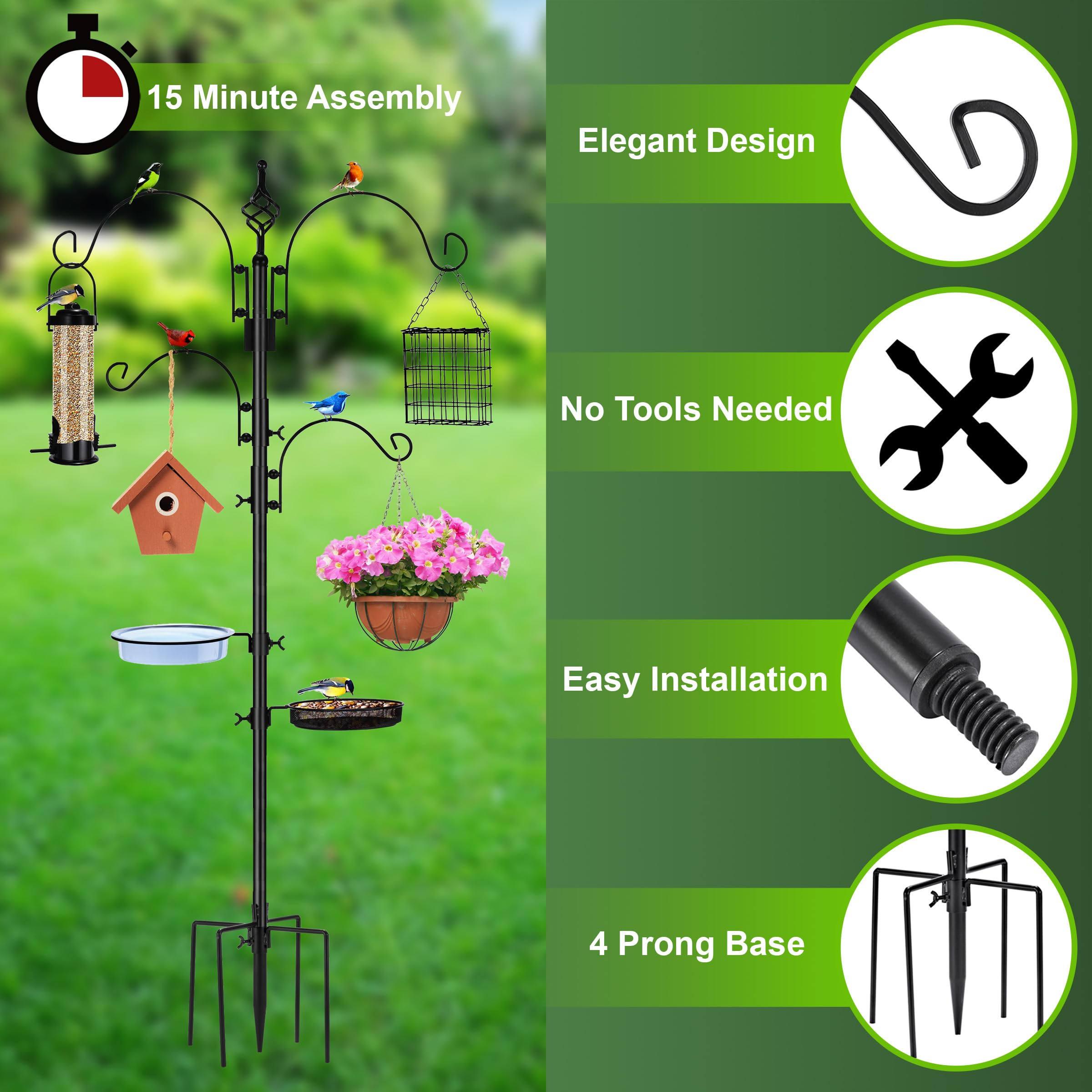 Sorbus Outdoor Feeding Station – 7ft Heavy-Duty Feeder Pole with Hangers, Mesh Tray & Bath, Ideal for Wildlife Attraction and Garden Decoration - Image 6