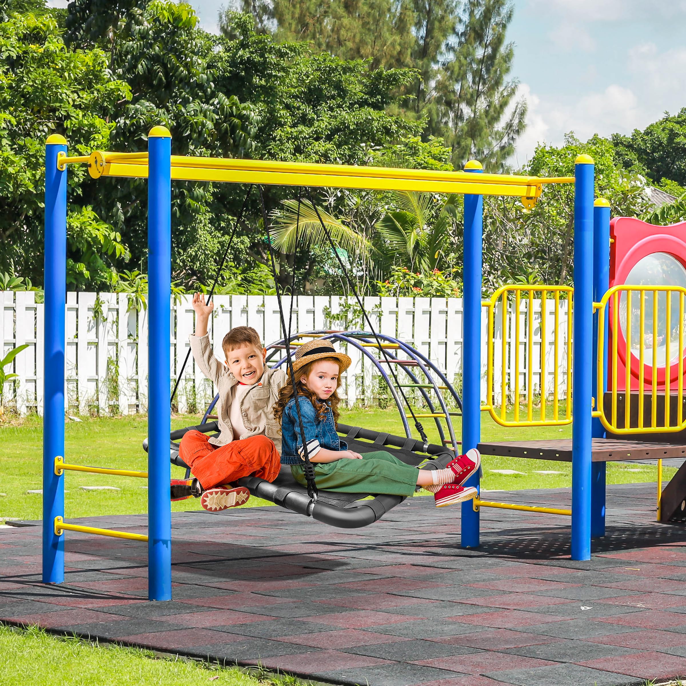 Sorbus Outdoor Platform Swing for Kids - Rectangular Mat Chair for Tree, Swing Set, Playground - Accessories Included (40 x 30, Rectangle Black) - Image 2