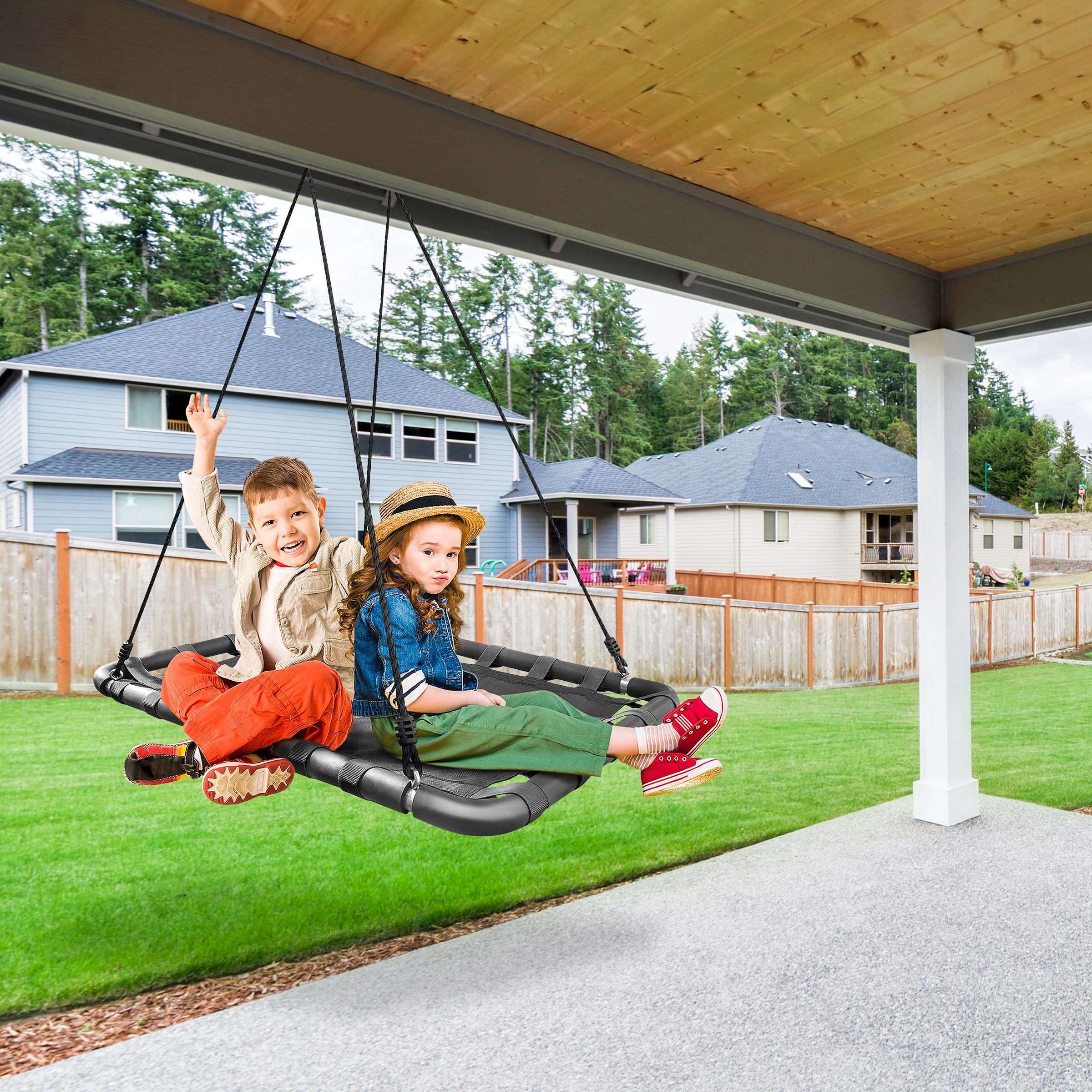 Sorbus Outdoor Platform Swing for Kids - Rectangular Mat Chair for Tree, Swing Set, Playground - Accessories Included (40 x 30, Rectangle Black) - Image 4