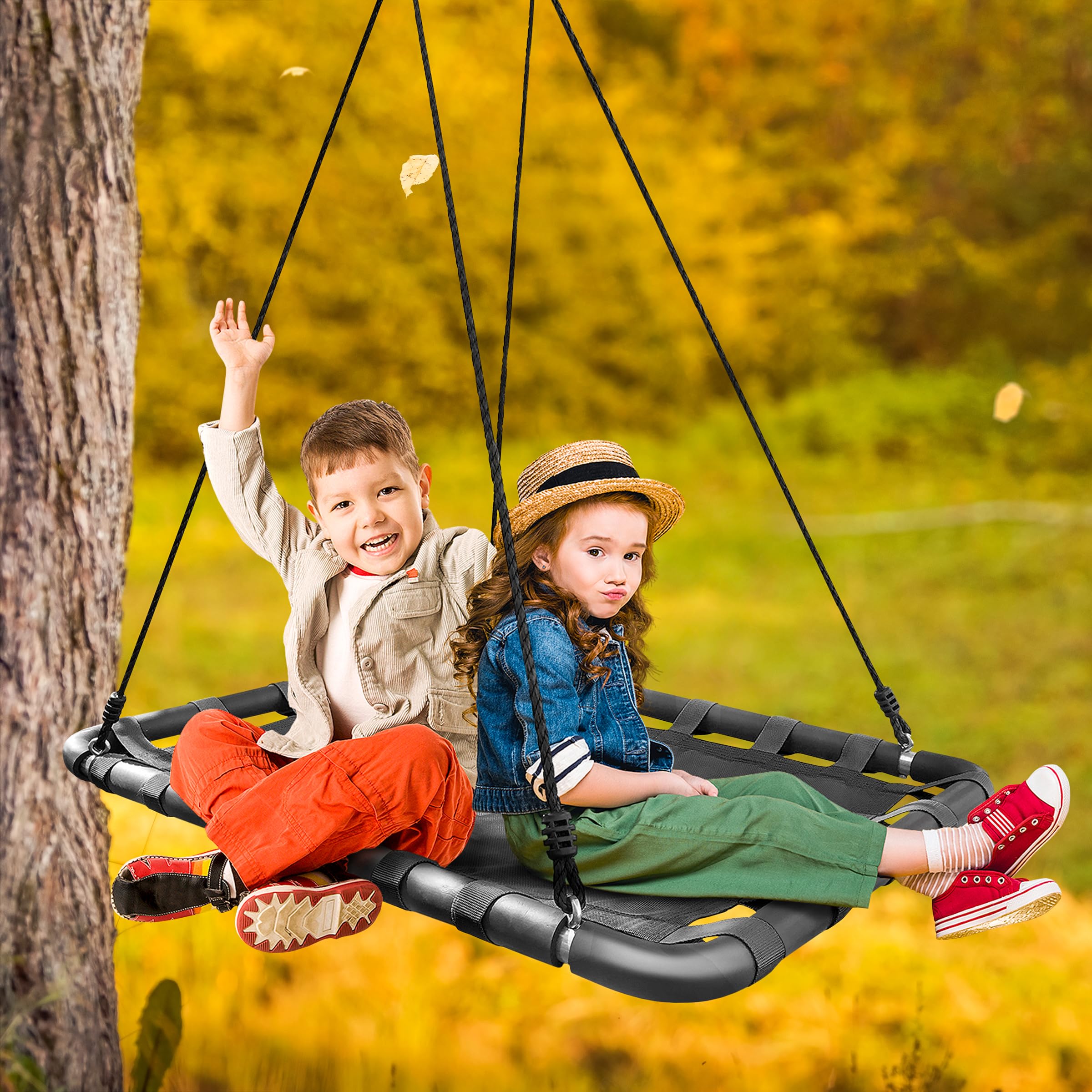 Sorbus Outdoor Platform Swing for Kids - Rectangular Mat Chair for Tree, Swing Set, Playground - Accessories Included (40 x 30, Rectangle Black) - Image 6