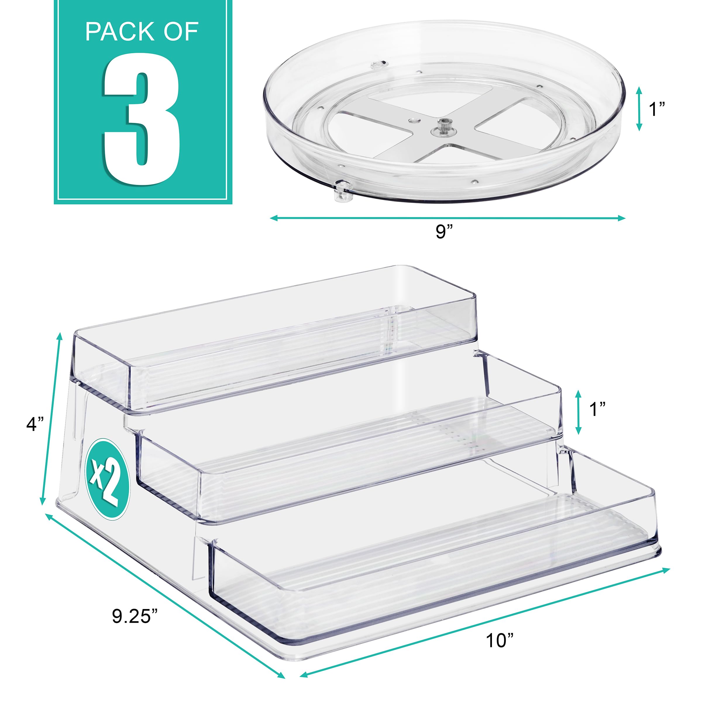 Sorbus Pantry Spice organizer Set, 3-Tier Seasoning Organizer for Cabinet (2 Pack) and Lazy Susan Spice Rack Turntable 9-Inch, Spice Organization for Cabinet, Condiment Organizer Pantry & Refrigerator - Image 2