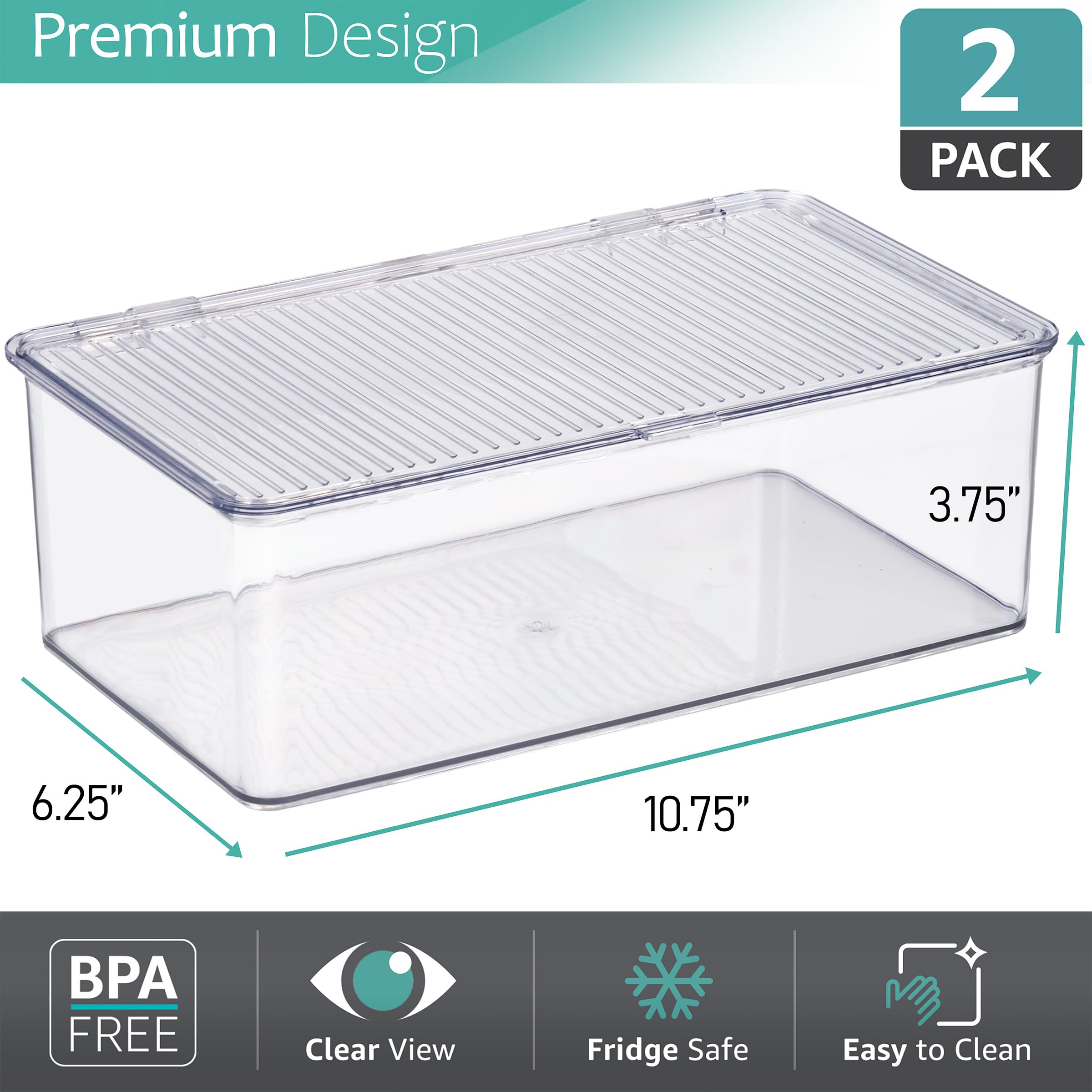 Sorbus Pantry Storage Organizer with Lids- Clear Plastic Refrigerator Organizer Bins- Multi Purpose & Versatile Stackable Cabinet Organizers- Cosmetics, Laundry, Office Supplies Food Organizer- 2 Pack - Image 4