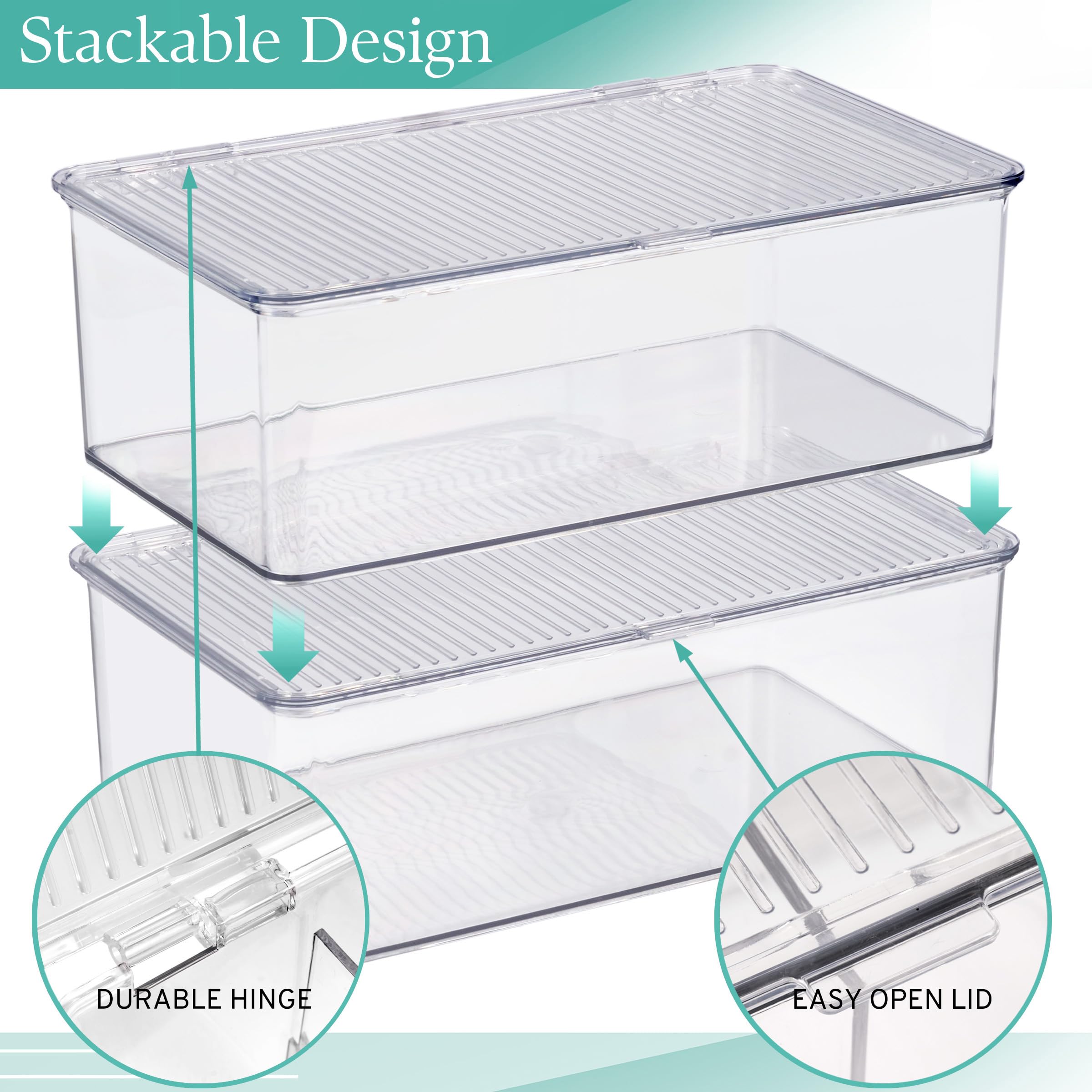 Sorbus Pantry Storage Organizer with Lids- Clear Plastic Refrigerator Organizer Bins- Multi Purpose & Versatile Stackable Cabinet Organizers- Cosmetics, Laundry, Office Supplies Food Organizer- 2 Pack - Image 5