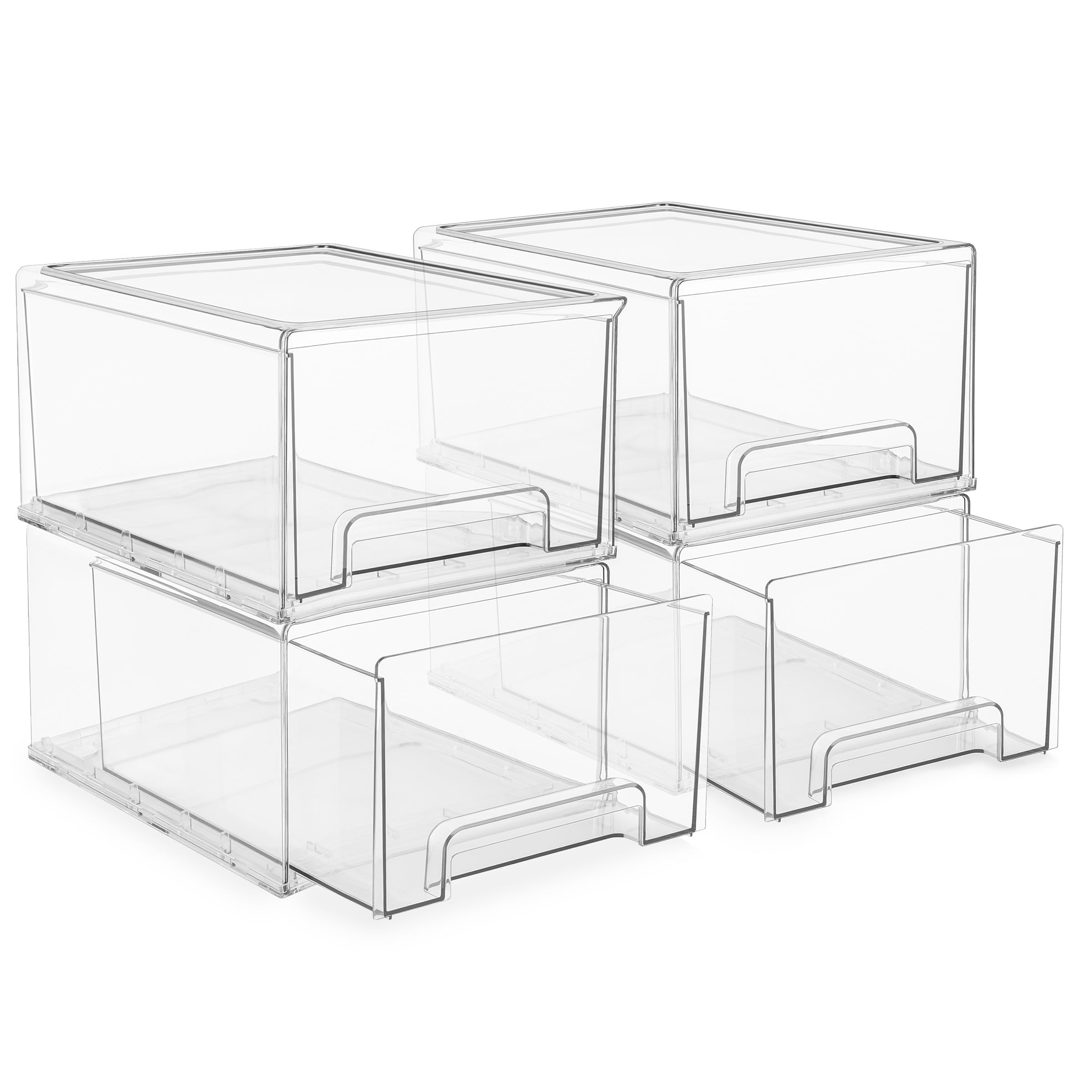 Sorbus Plastic Storage Bins Stackable Clear Pantry Organizer Box Bin for Organizing Kitchen Fridge, Food, Snack Pantry, Fruit, Vegetables, Bathroom, Wide & Narrow Deep (4 Pack)
