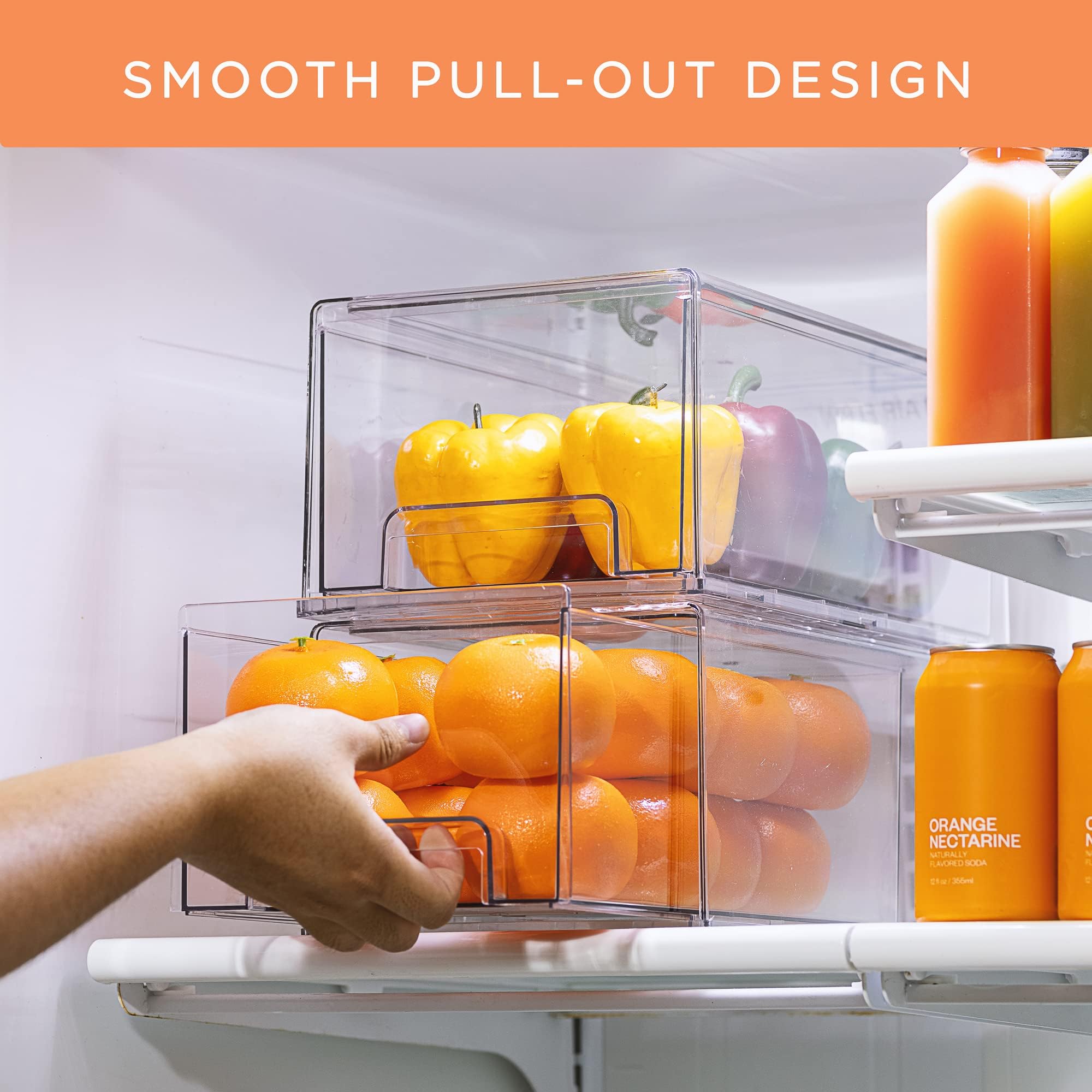 Sorbus Plastic Storage Bins Stackable Clear Pantry Organizer Box Bin for Organizing Kitchen Fridge, Food, Snack Pantry, Fruit, Vegetables, Bathroom, Wide & Narrow Deep (4 Pack) - Image 4