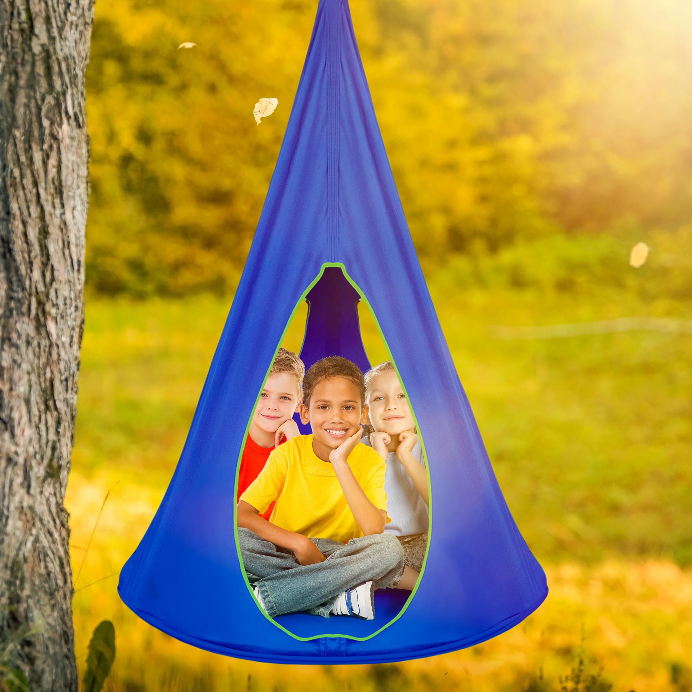 Sorbus Pod Swing for Kids - Durable Hanging Hammock Chair w/Adjustable Rope - 2 Windows & 1 Entrance - Tree Tent Sensory Swing for Kids Indoor Outdoor Use - 250lbs Sturdy Nest Swing - (40", Blue) - Image 6