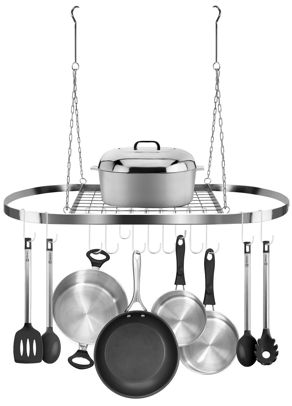 Sorbus® Pot and Pan Rack for Ceiling with Hooks — Decorative Oval Mounted Storage Rack — Multi-Purpose Organizer for Home, Restaurant, Kitchen Cookware, Utensils, Books, Household (Hanging Chrome) - Image 6