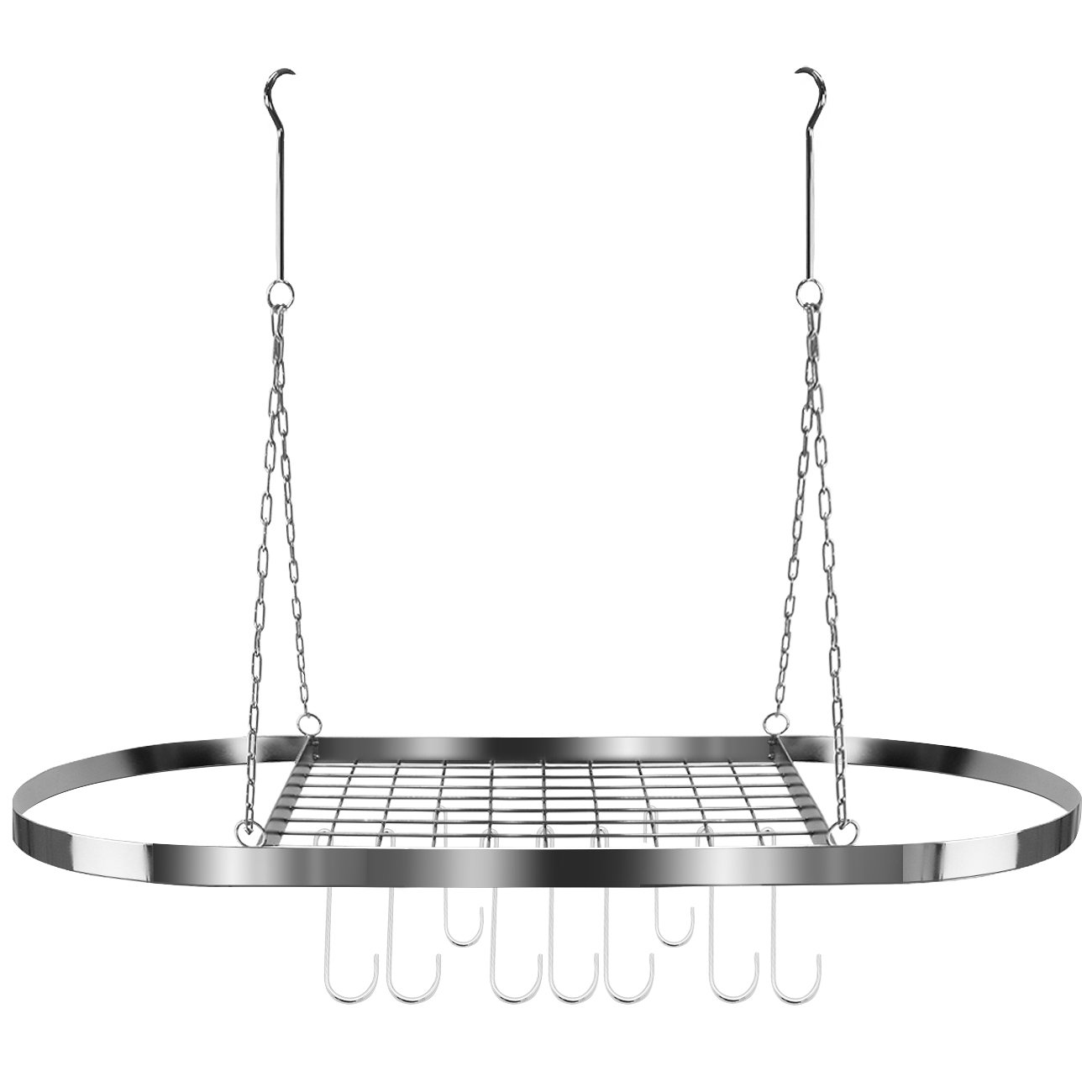 Sorbus® Pot and Pan Rack for Ceiling with Hooks — Decorative Oval Mounted Storage Rack — Multi-Purpose Organizer for Home, Restaurant, Kitchen Cookware, Utensils, Books, Household (Hanging Chrome) - Image 8