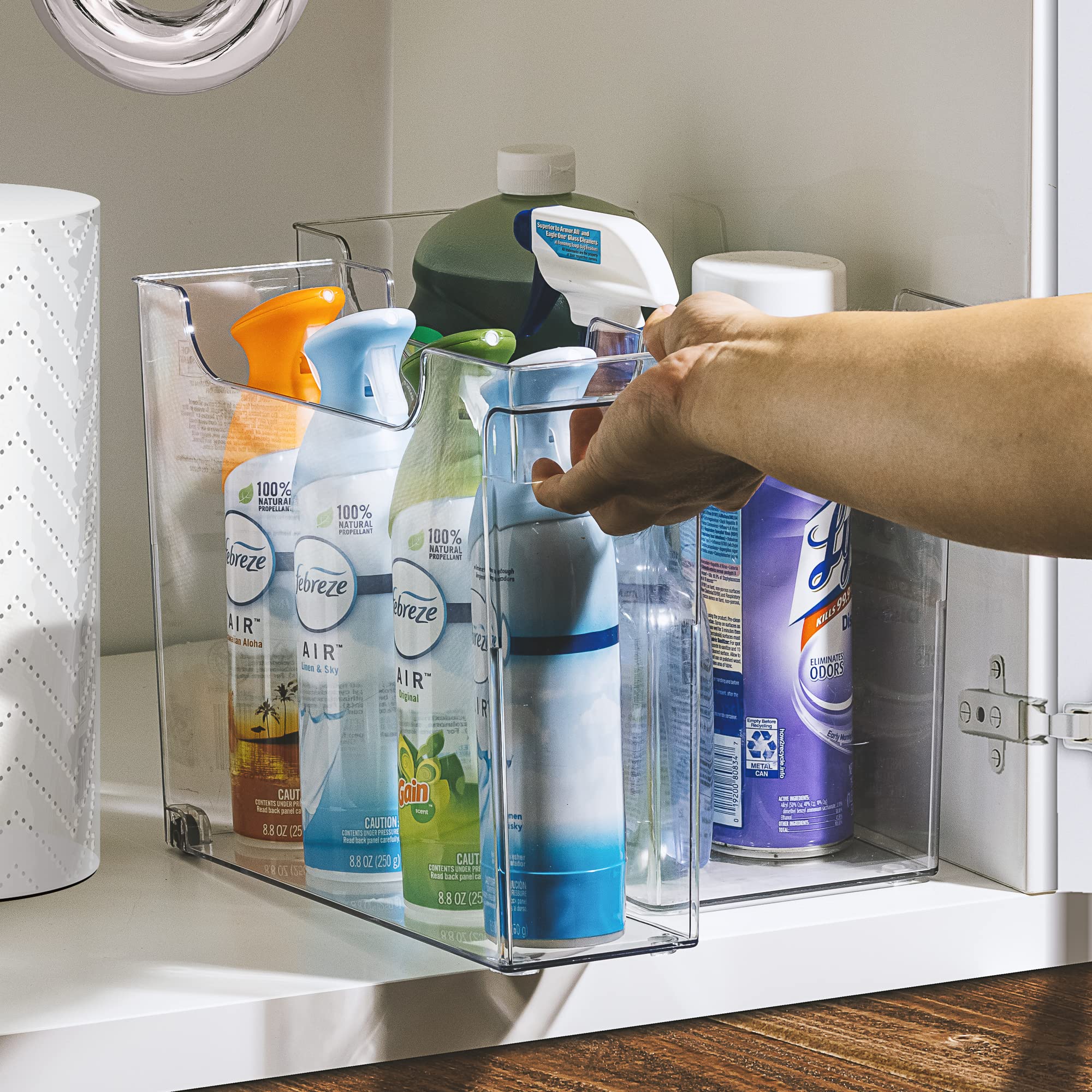 Sorbus Roll Out Bottle Organization Bins - 2 Sizes Pantry Under Sink Organizer with Wheels & Handles - Clear Plastic Organizing Containers for Cleaning Supplies - Kitchen Cabinet Laundry Room Storage - Image 3