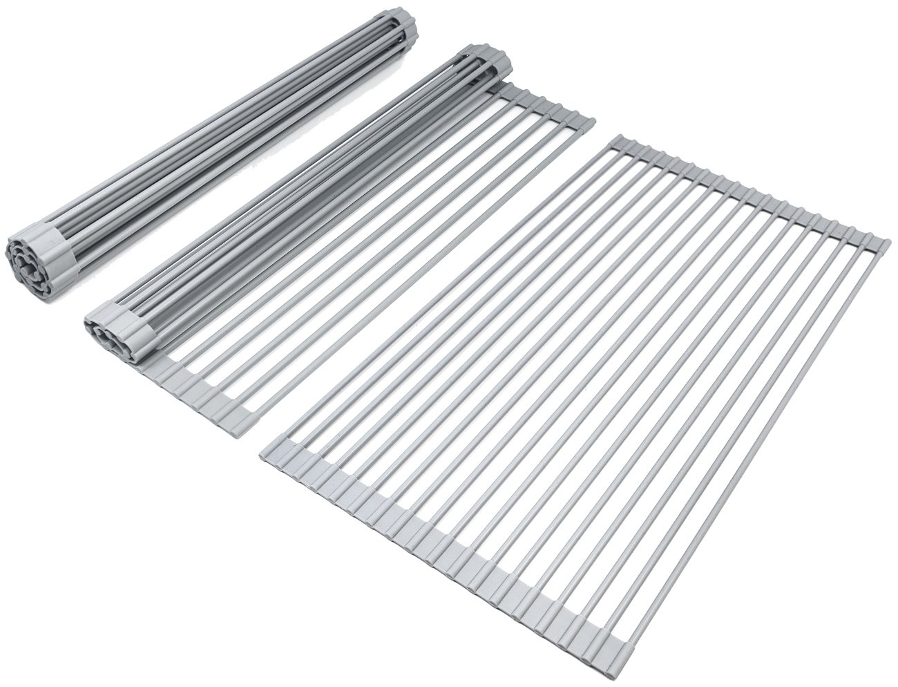 Sorbus Roll-Up Dish Drying Rack [Large 20.5'' X 13"] Over The Sink Drying Mat,- Multipurpose Dish Drainer - Fruits and Vegetable Rinser - Durable Silicone Covered Stainless Steel (Warm Gray) - Image 8