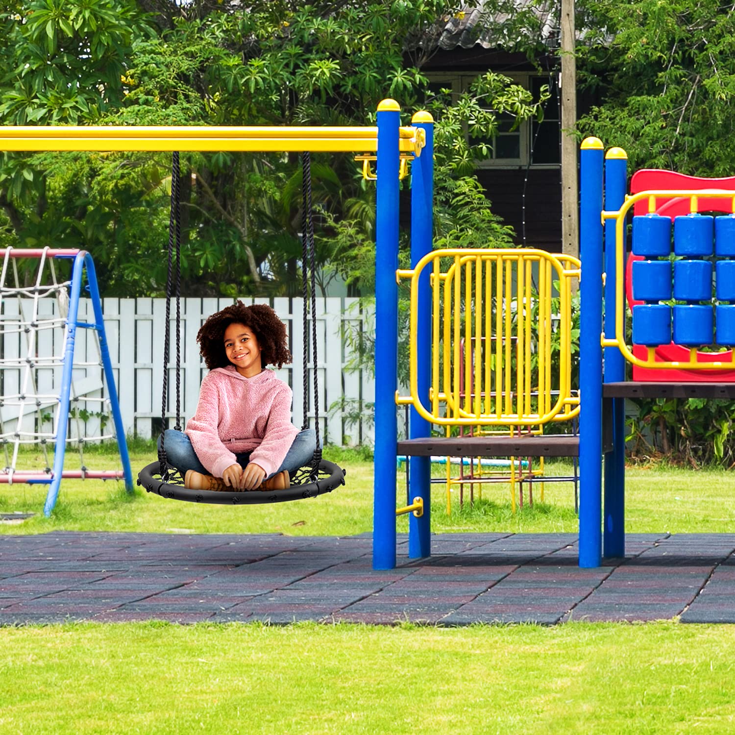 Sorbus Saucer Tree Swing- Kids Outdoor Disc Round Swing - 24" Heavy Duty 220lbs Seat- Easy Install Flying Saucer Web Circle - Perfect for Gift,Playground, Birthday, Xmas, IndoorOutdoor - Image 2