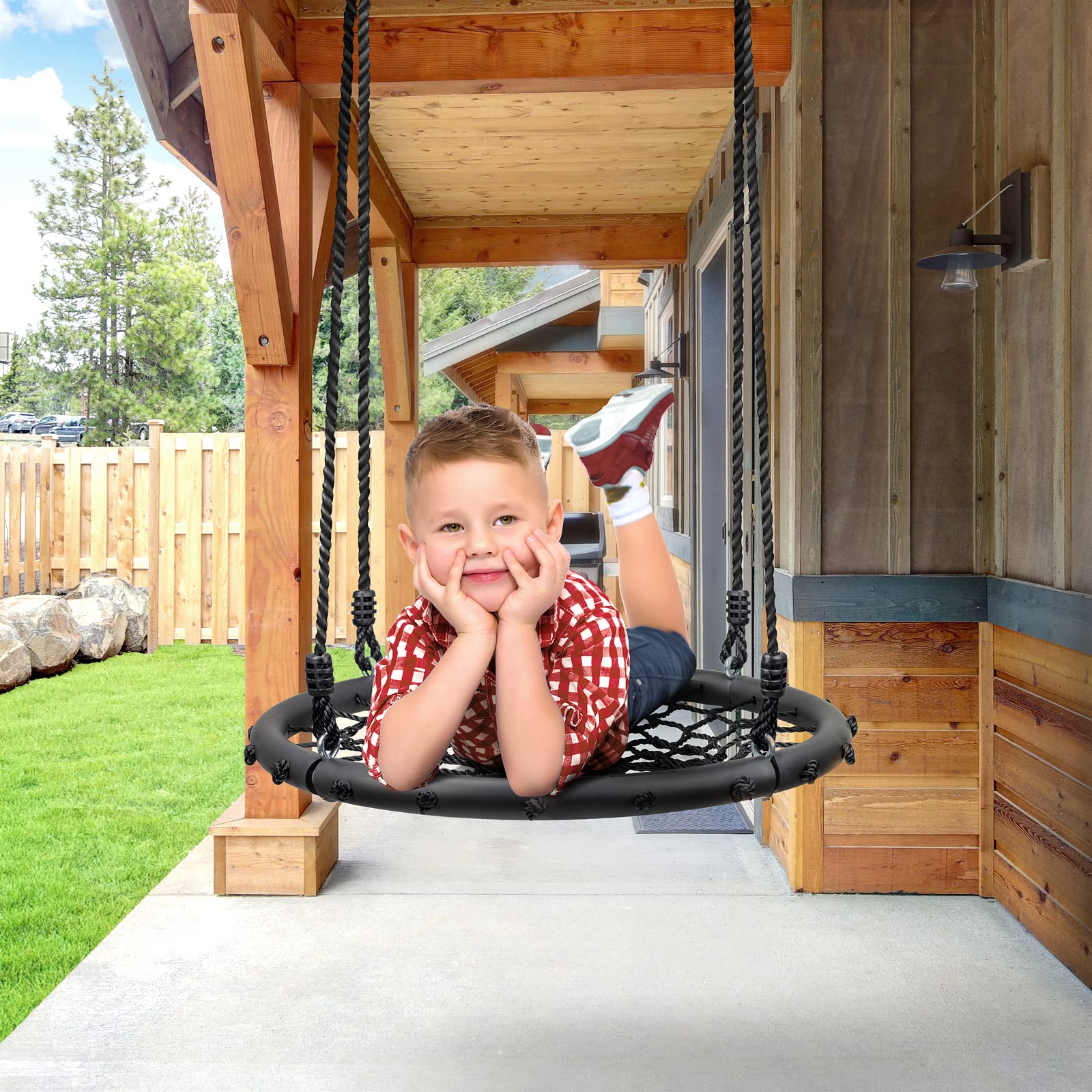 Sorbus Saucer Tree Swing- Kids Outdoor Disc Round Swing - 24" Heavy Duty 220lbs Seat- Easy Install Flying Saucer Web Circle - Perfect for Gift,Playground, Birthday, Xmas, IndoorOutdoor - Image 4
