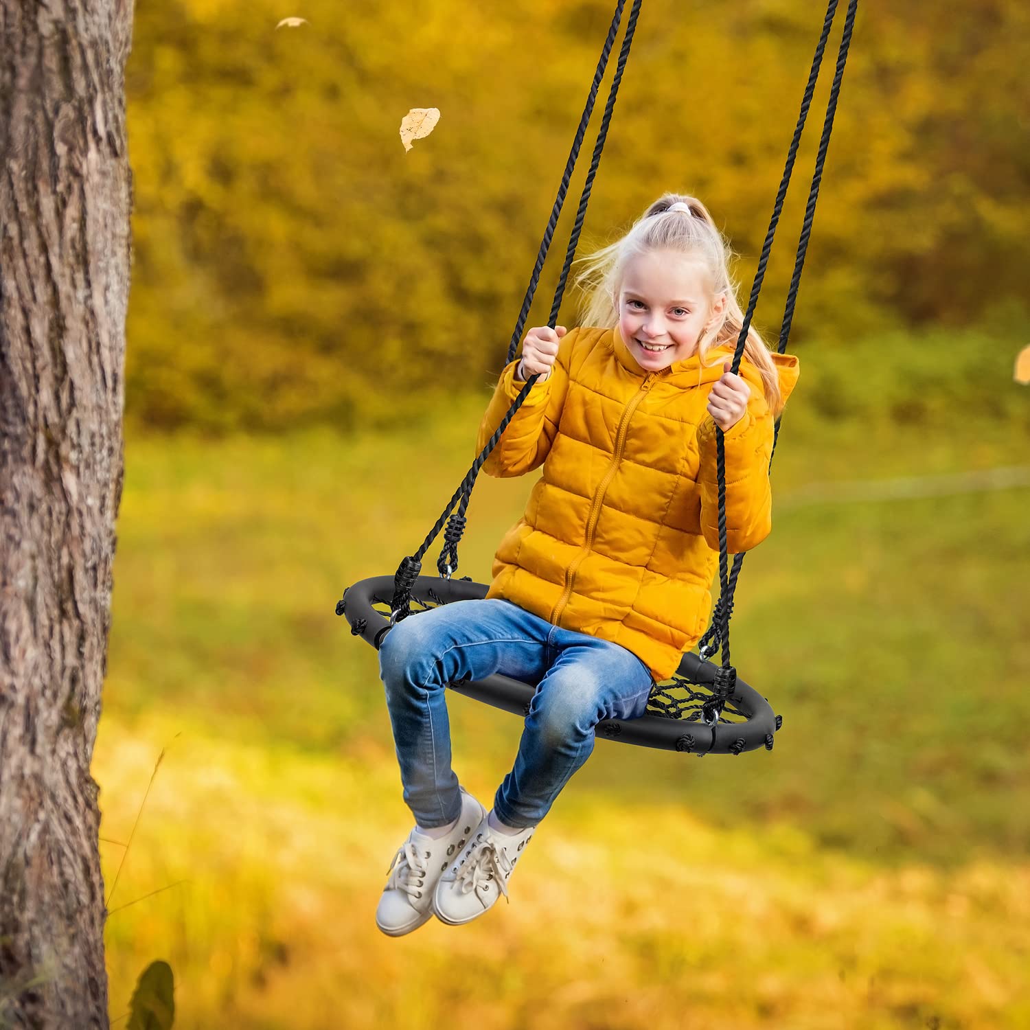 Sorbus Saucer Tree Swing- Kids Outdoor Disc Round Swing - 24" Heavy Duty 220lbs Seat- Easy Install Flying Saucer Web Circle - Perfect for Gift,Playground, Birthday, Xmas, IndoorOutdoor - Image 6