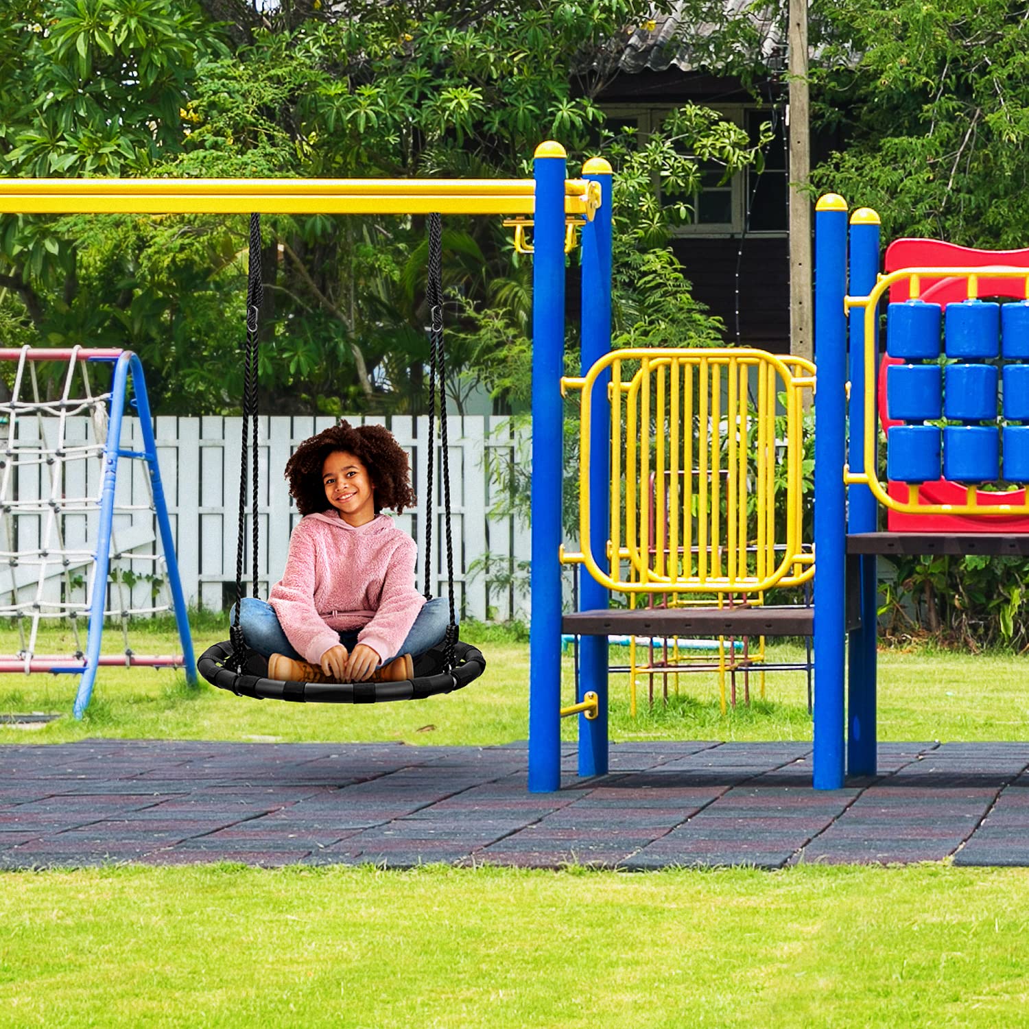 Sorbus Saucer Tree Swing - Kids Outdoor Disc Round Swing - 24" Heavy Duty 220lbs Seat - Easy Install Flying Saucer Web Circle - Perfect for Gift, Playground, Backyard, Indoor/Outdoor - Image 2