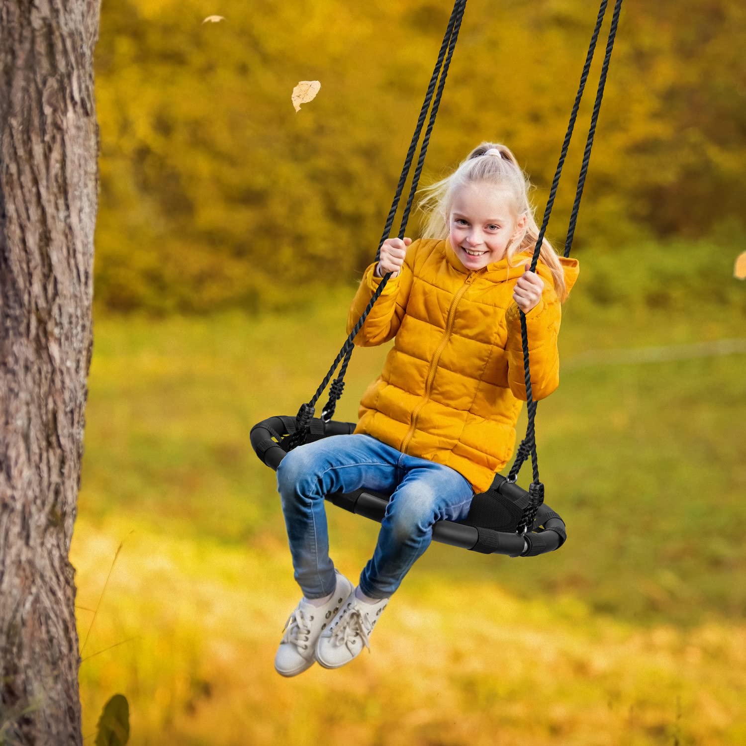 Sorbus Saucer Tree Swing - Kids Outdoor Disc Round Swing - 24" Heavy Duty 220lbs Seat - Easy Install Flying Saucer Web Circle - Perfect for Gift, Playground, Backyard, Indoor/Outdoor - Image 4
