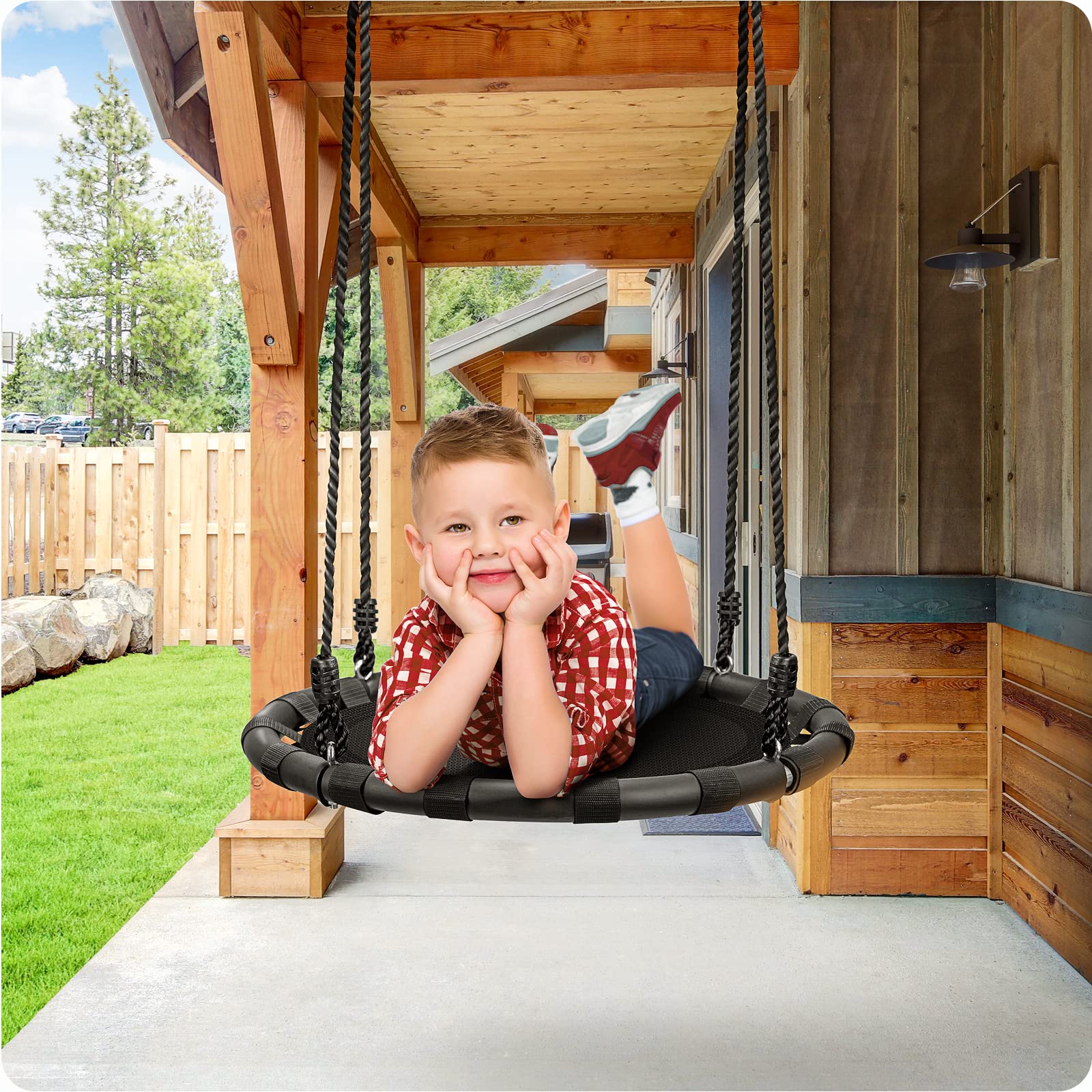 Sorbus Saucer Tree Swing - Kids Outdoor Disc Round Swing - 24" Heavy Duty 220lbs Seat - Easy Install Flying Saucer Web Circle - Perfect for Gift, Playground, Backyard, Indoor/Outdoor - Image 6