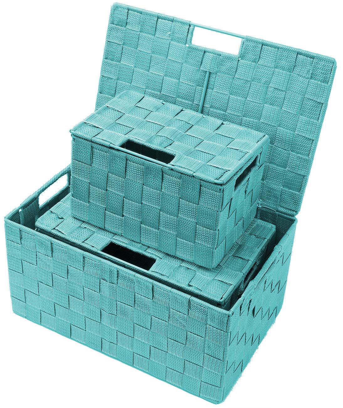 Sorbus Set of 3 Hand-Woven Storage Baskets with Lids – Decorative Wicker Organizers for Home, Closet, or Shelves (Aqua) - Image 5