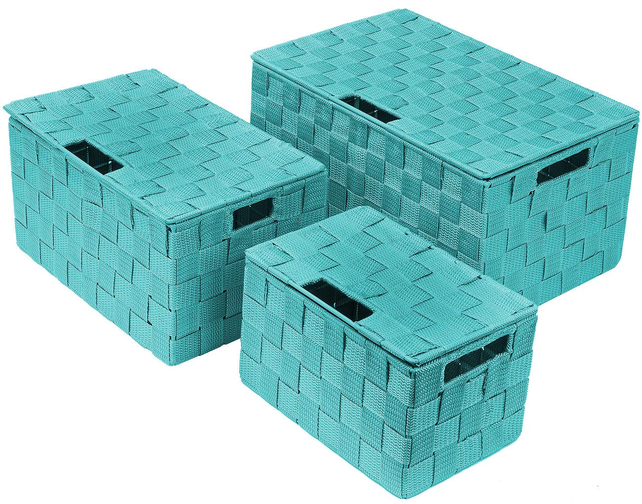 Sorbus Set of 3 Hand-Woven Storage Baskets with Lids – Decorative Wicker Organizers for Home, Closet, or Shelves (Aqua) - Image 6
