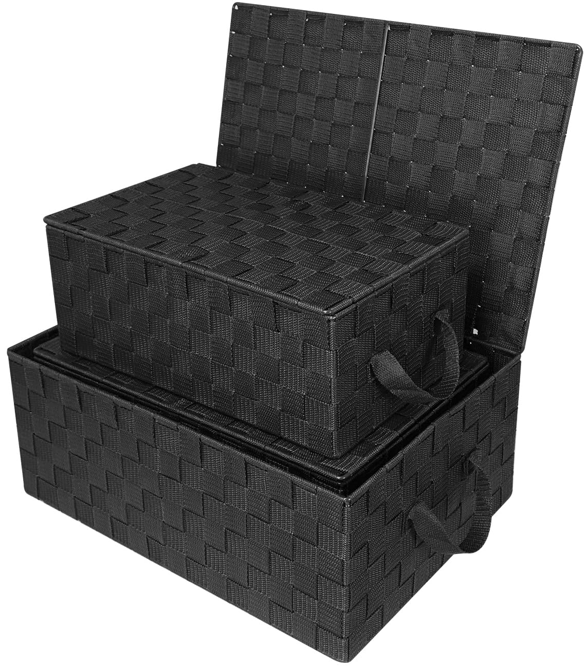 Sorbus Set of 3 Hand-Woven Storage Baskets with Lids – Mesh Design Organizers for Closet, Shelves, and Home Storage (Black) - Image 5