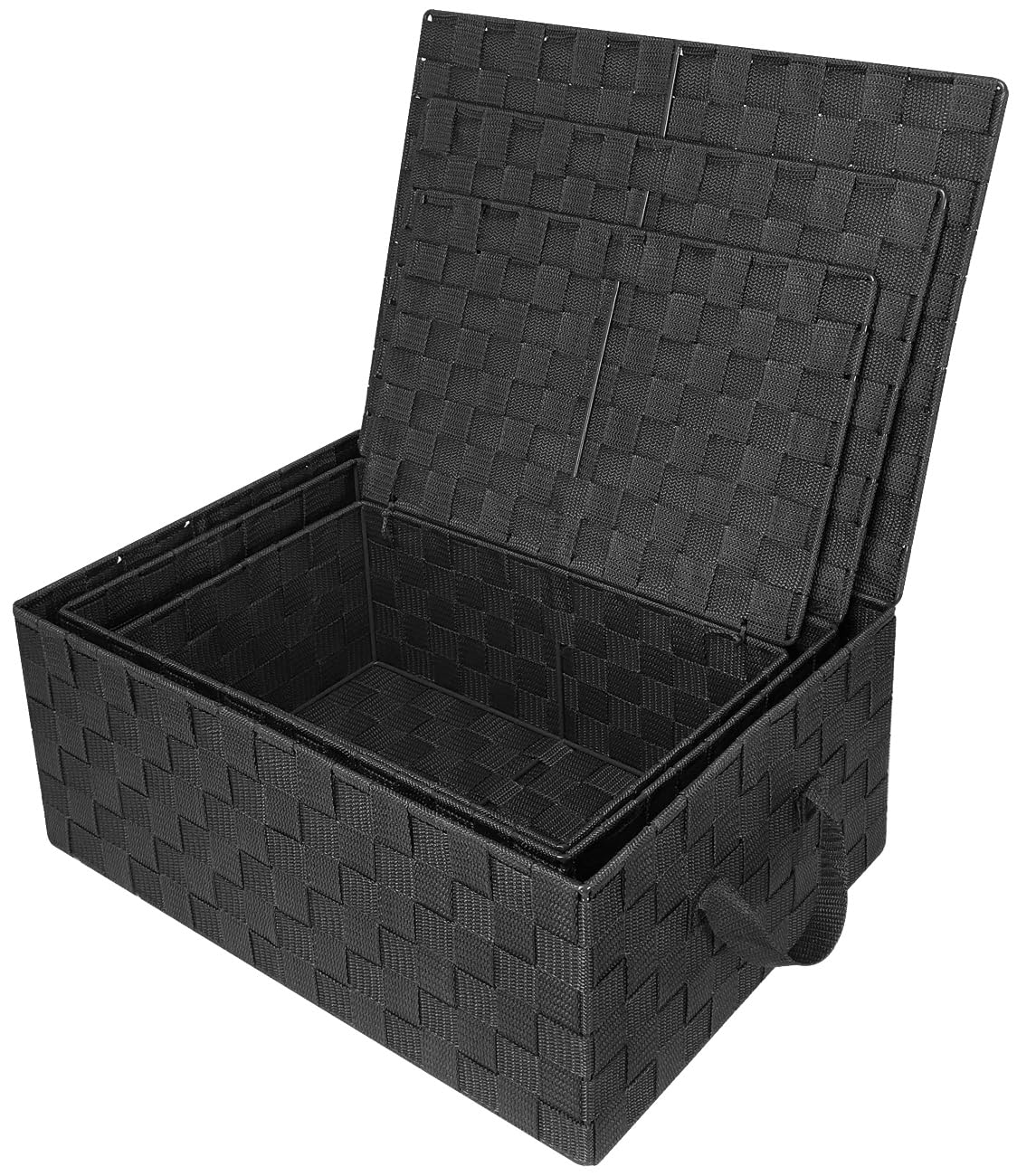 Sorbus Set of 3 Hand-Woven Storage Baskets with Lids – Mesh Design Organizers for Closet, Shelves, and Home Storage (Black) - Image 6