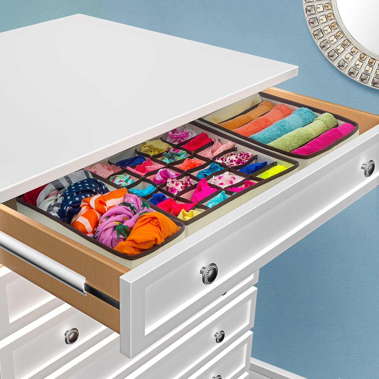 Sorbus® Set of 4 Foldable Drawer Dividers, Storage Boxes, Closet Organizers, Under Bed Organizer (Black) - Image 3