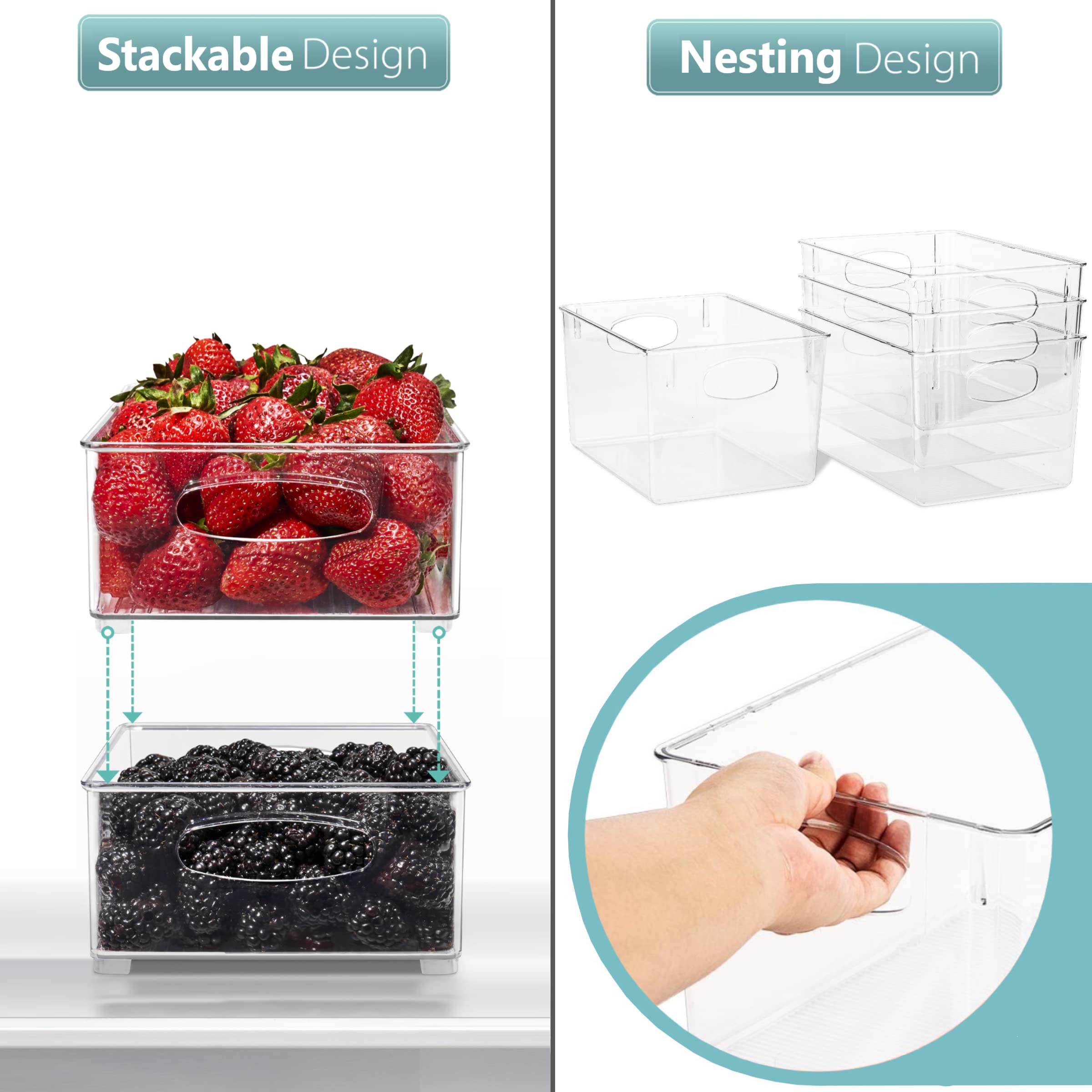 Sorbus Set of 8 Clear Fridge Organizers - Refrigerator & Pantry Bins for Organizing Food - 2 Different Sizes with Handles - Kitchen, Bathroom, & Closet Storage Containers - Image 4