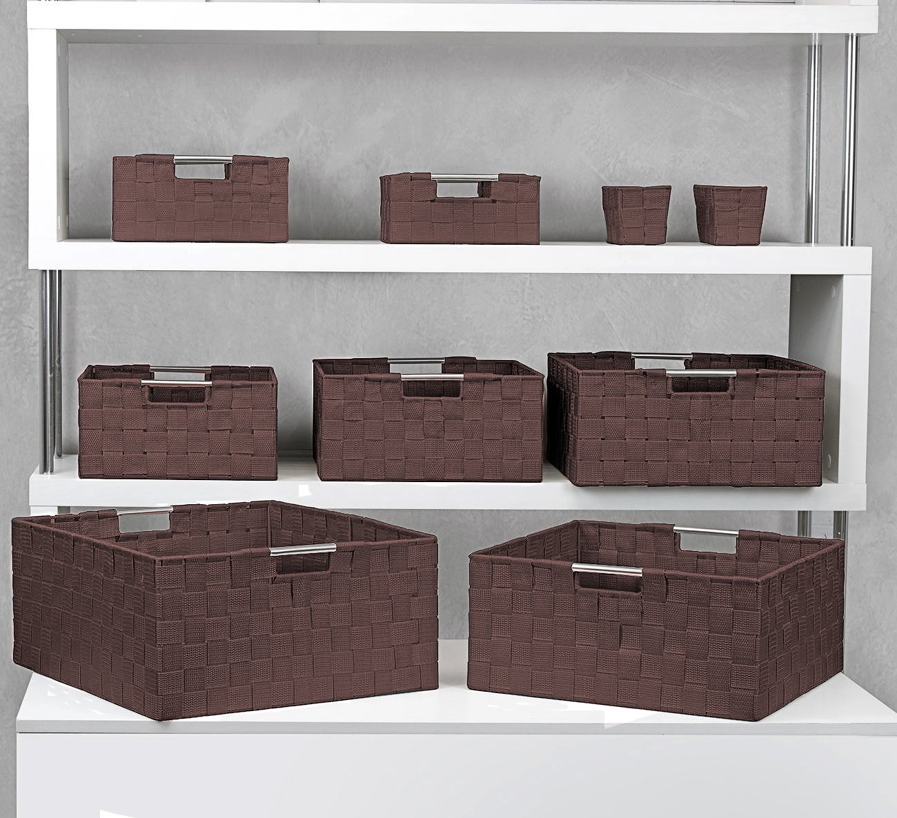 Sorbus Set of 9 Storage Baskets for Organizing, Mesh Hand-Woven Design, Linen Closet Organizers and Storage, Organizer Storage Baskets for Shelves, Variety Pack Organizers and Storage (Chocolate) - Image 5